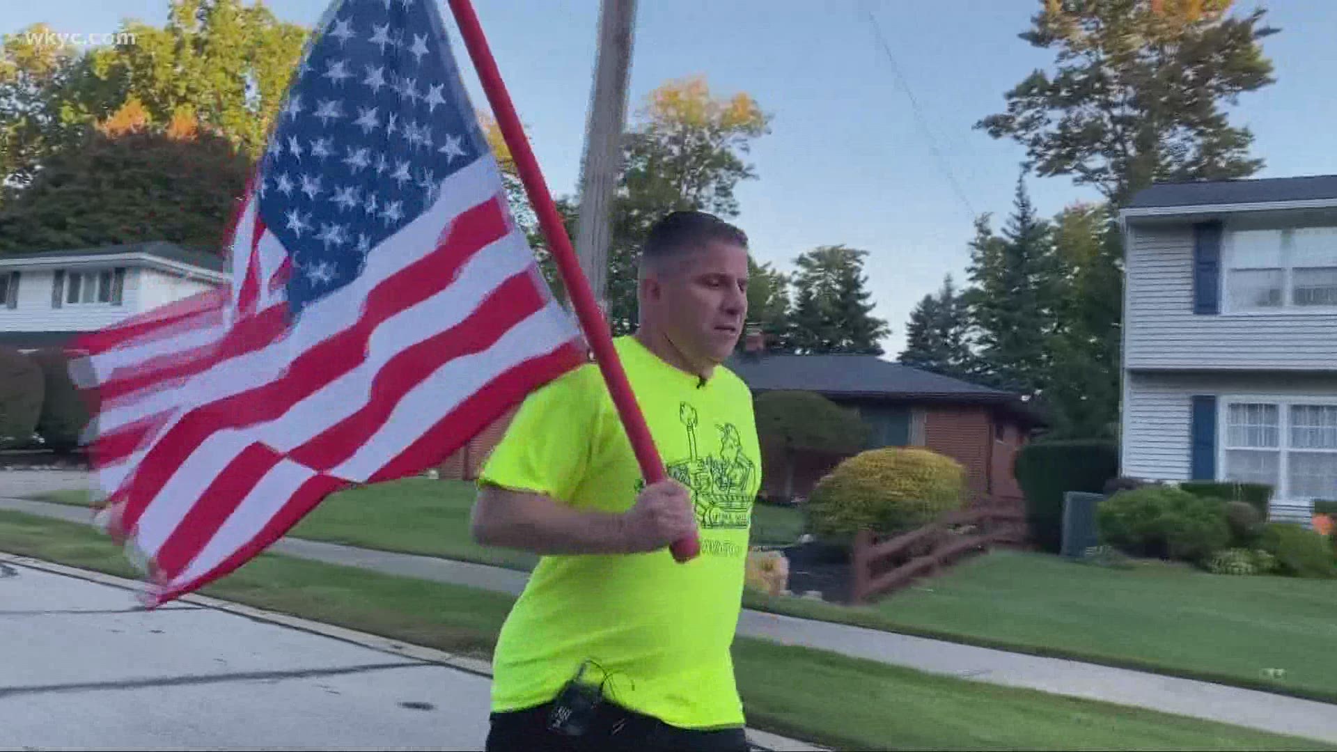 Oct. 6, 2020: One Northeast Ohio man spent weeks pounding the pavement while carrying an American flag. He did it as a show of support for first responders.