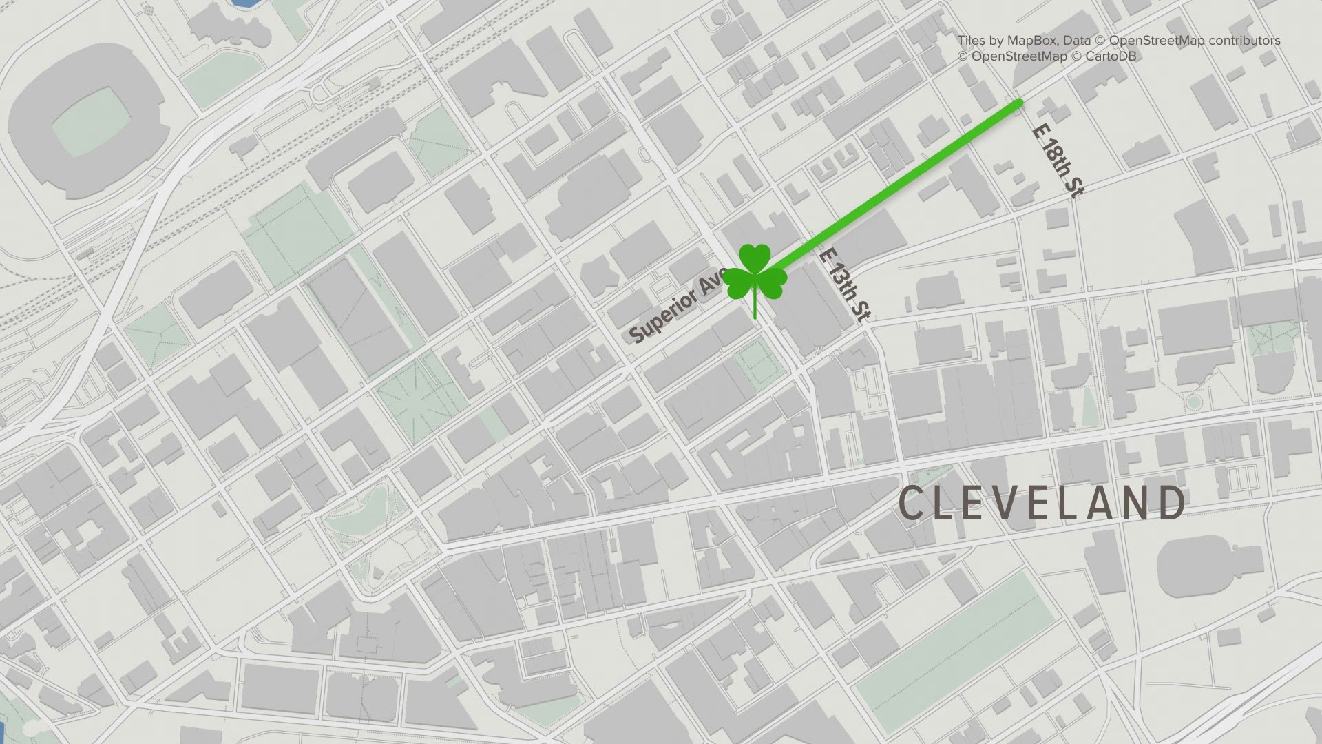 See the parade route for Cleveland's annual St. Patrick's Day celebration.