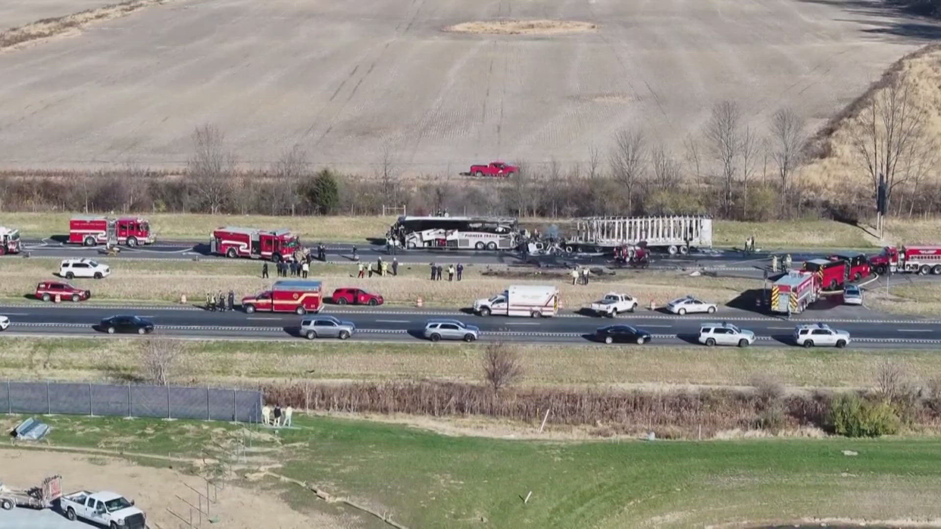 Six people died and 18 others were injured when a semi smashed into an SUV and a charter bus on Interstate 70 in Licking County last November.
