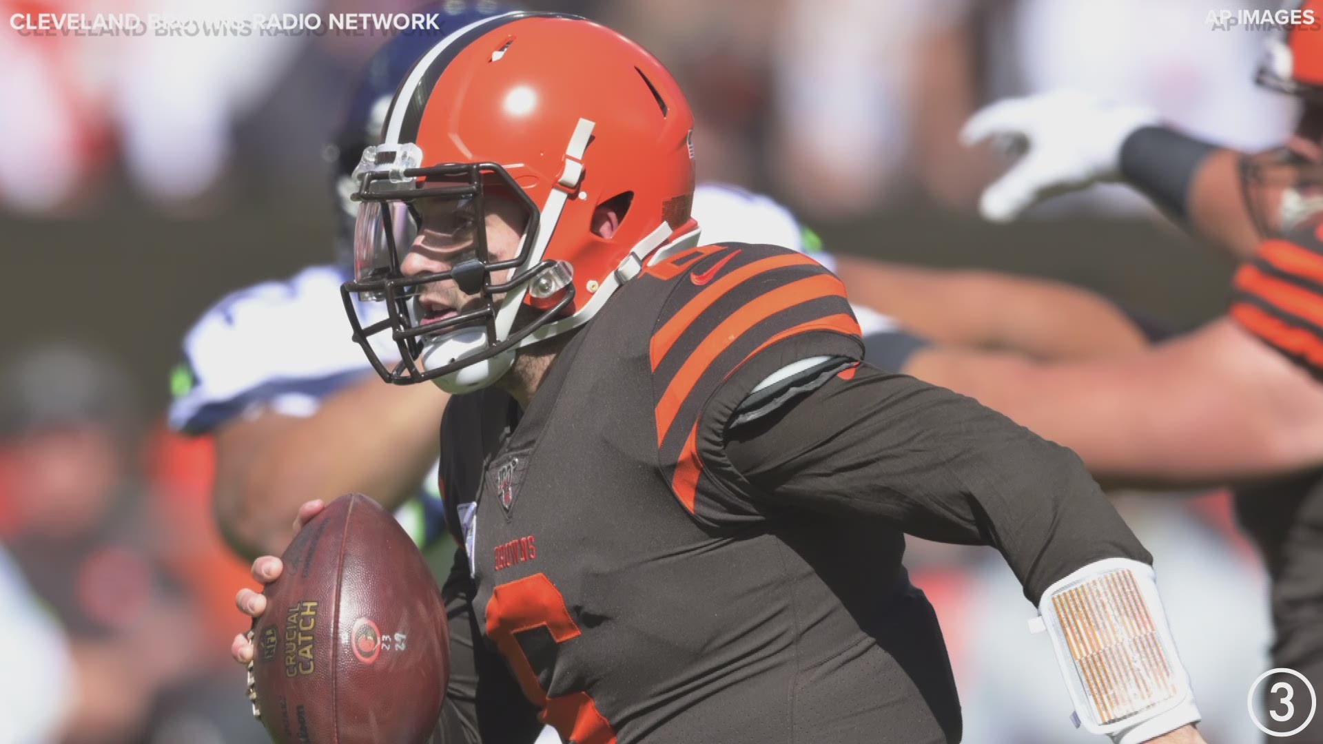 Baker Mayfield's first career rushing touchdown gave the Cleveland Browns a 14-6 lead over the Seattle Seahawks late in the first quarter at FirstEnergy Stadium.