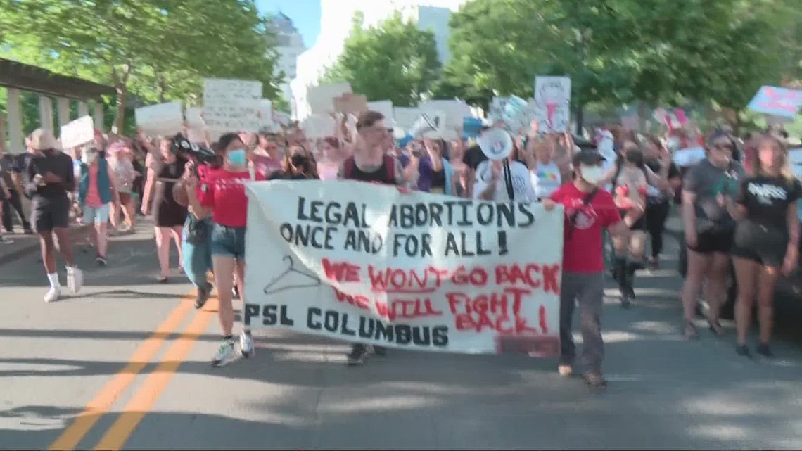 Protesters converge on Ohio Statehouse after Roe v. Wade overturned