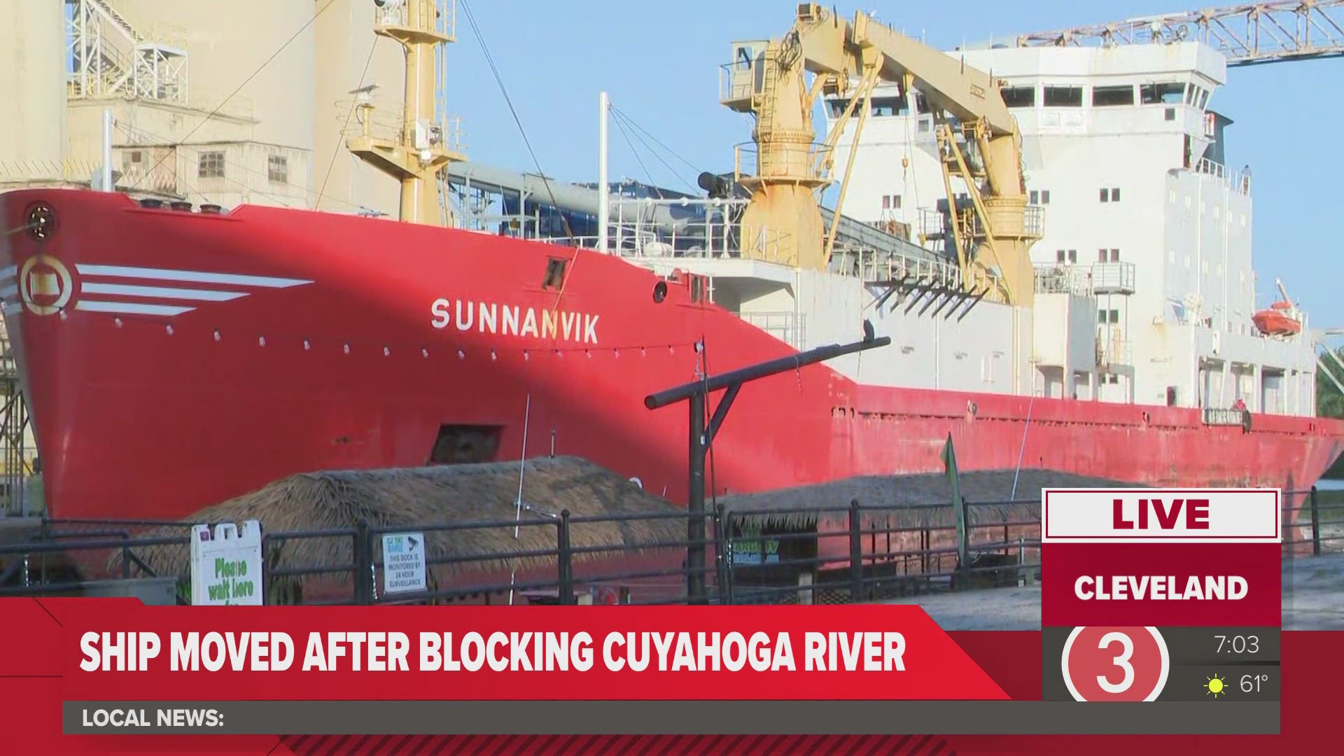 A ship that became stuck and blocked the Cuyahoga River overnight in Cleveland has now been moved and the watery scene has been cleared as of 6 a.m. Friday.