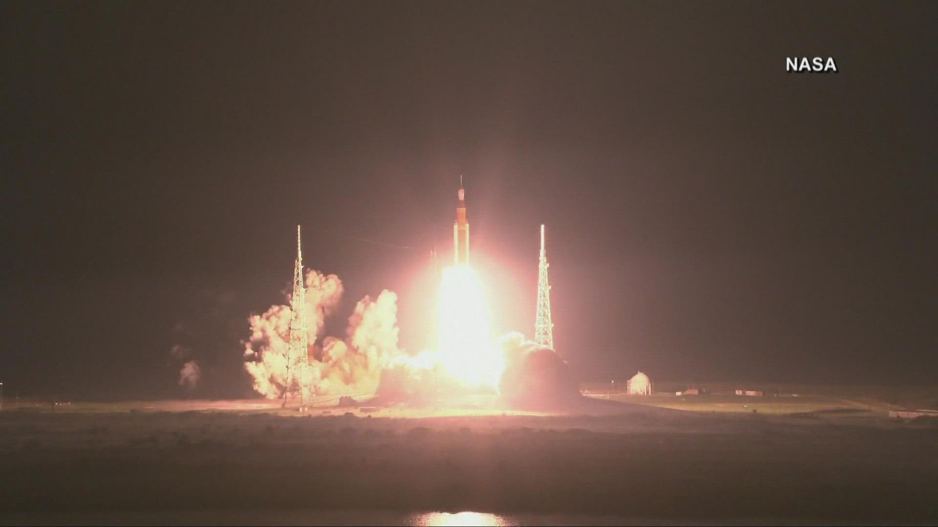 NASA's new moon rocket blasted off on its debut flight with three test dummies aboard early Wednesday.