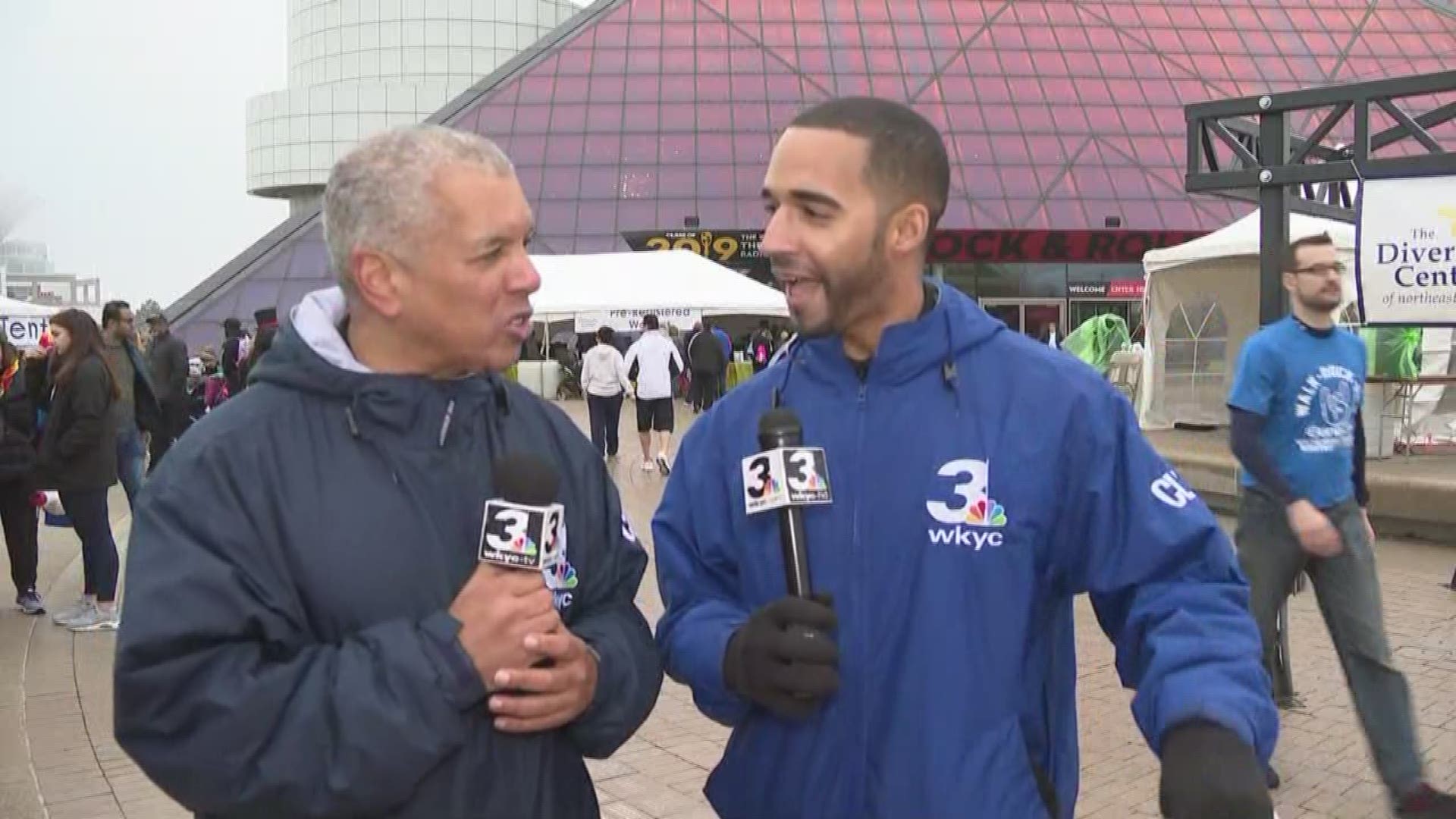 Lindsay and Michael talk to the Channel 3's Russ Mitchell who is the Grand Marshall of today's Diversity Walk, Walk and Run at the Rock and Roll Hall of Fame.