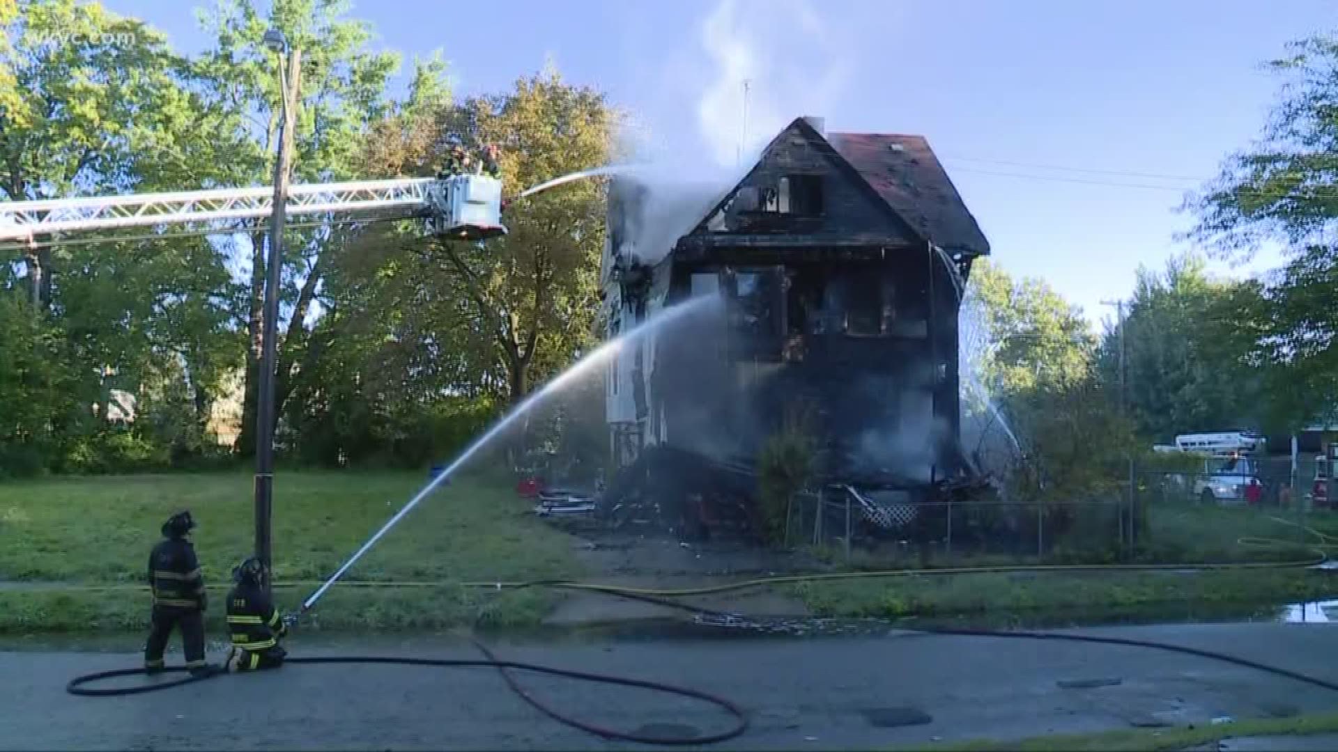 Crews battled a fire in the city's Hough neighborhood Thursday morning.