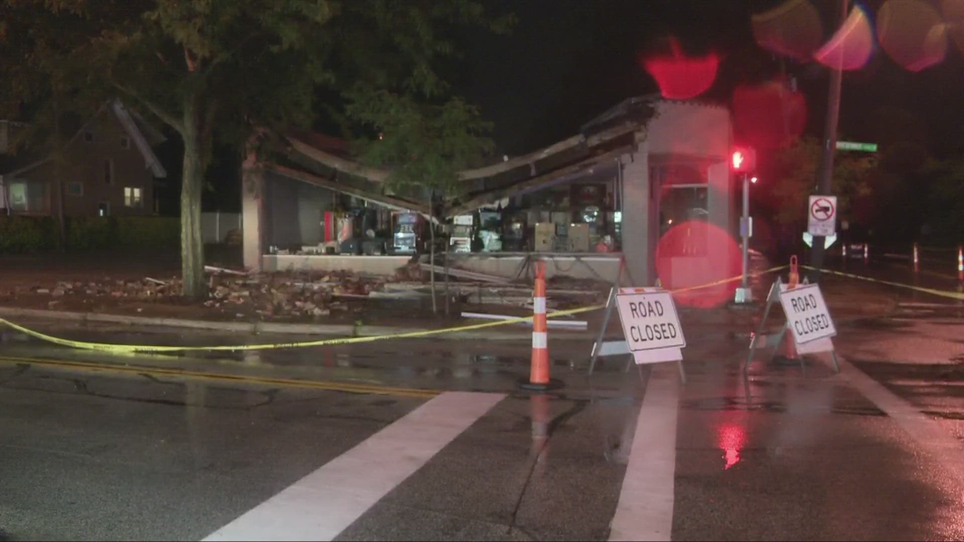 As strong storms impacted the region, the roof of the Pinball Shoppe collapsed in North Olmsted.
