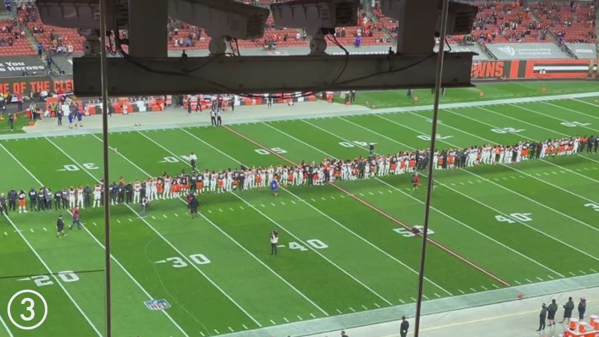 Members of the Cleveland Browns and Cincinnati Bengals stood together with their arms linked prior to their matchup on Thursday Night Football.