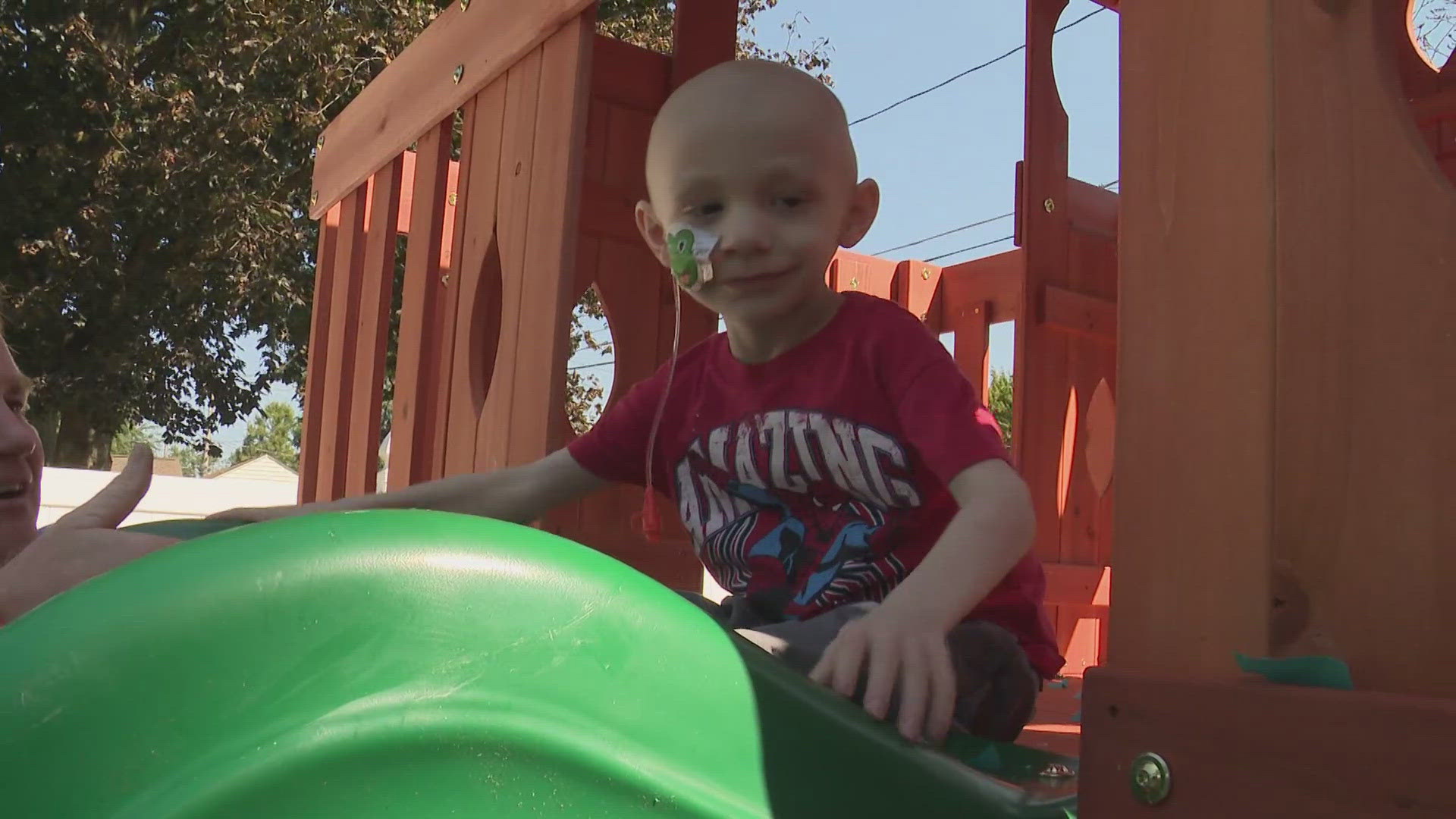 Volunteers from Amazon and the Roc Solid Foundation helped build hope for Canton 3-year-old Callum Schlup. 3News' Lindsay Buckingham reports.