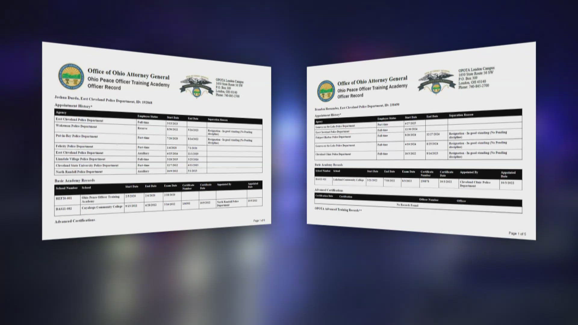 Both officers are well-regarded with clean records, according to files from the Ohio Peace Officer Training Academy. 