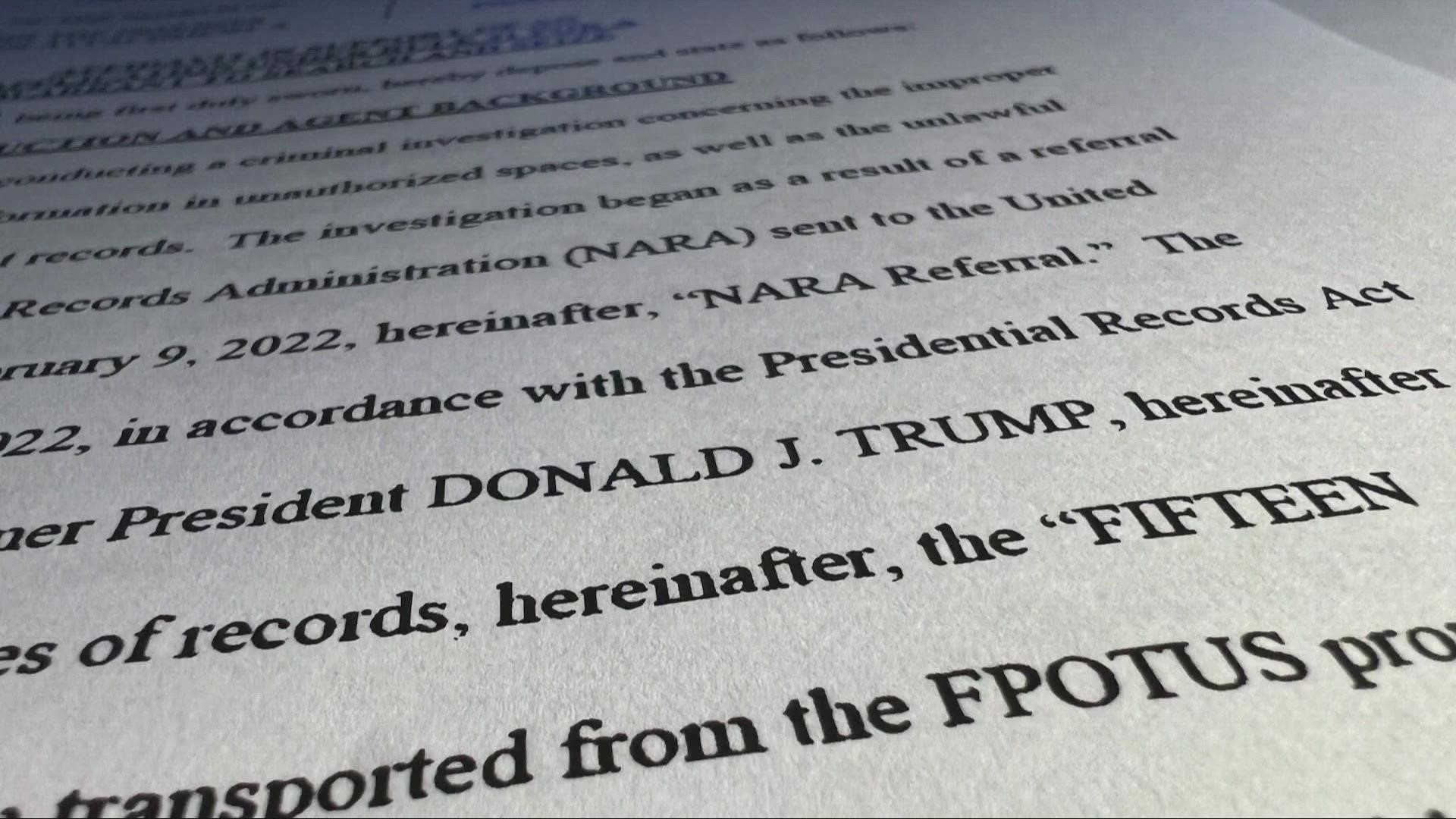 The Justice Department on Friday released a redacted version of an affidavit filed to get a search warrant for Trump's Mar-a-Lago estate.
