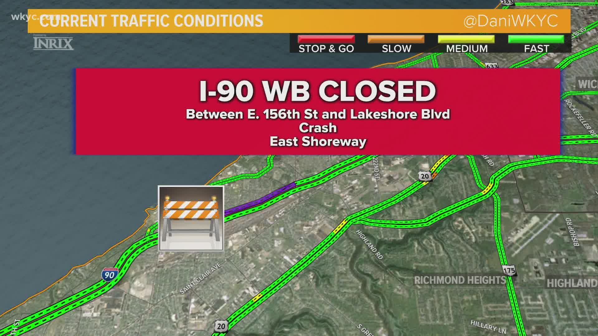 July 8, 2020: There’s an early morning traffic alert in place as a portion of I-90 West has been closed due to a crash. The I-90 closure is at E. 156th Street.