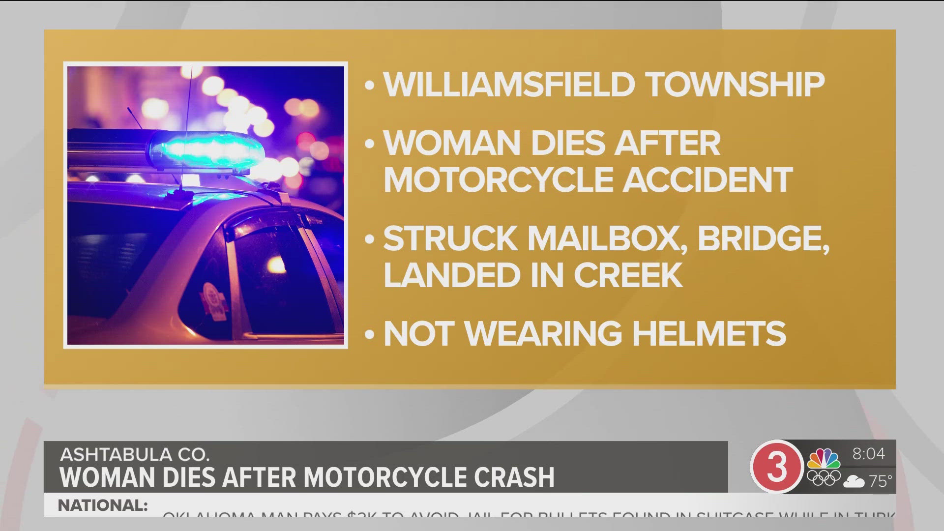 The crash happened around 2 a.m. Saturday in Williamsfield Township.