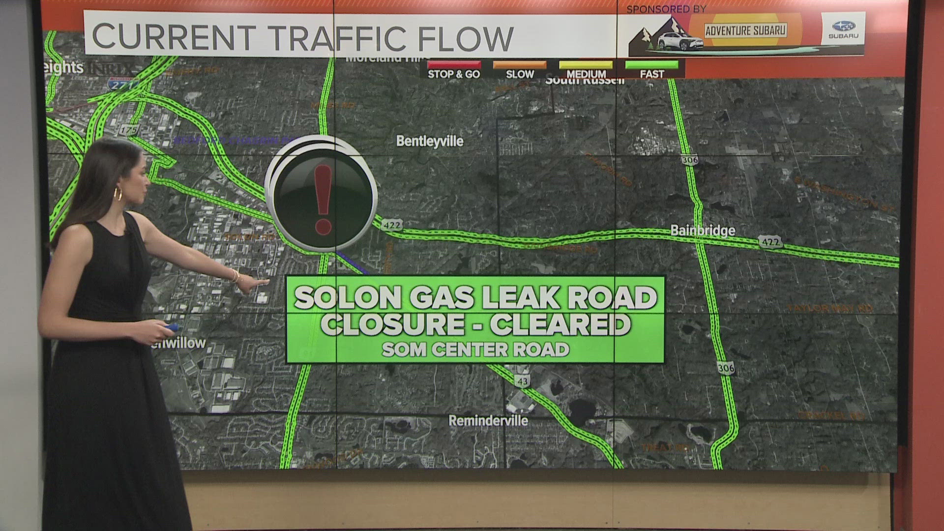 A "major gas leak" was causing traffic problems in Solon, but road closures in the area have since been lifted.