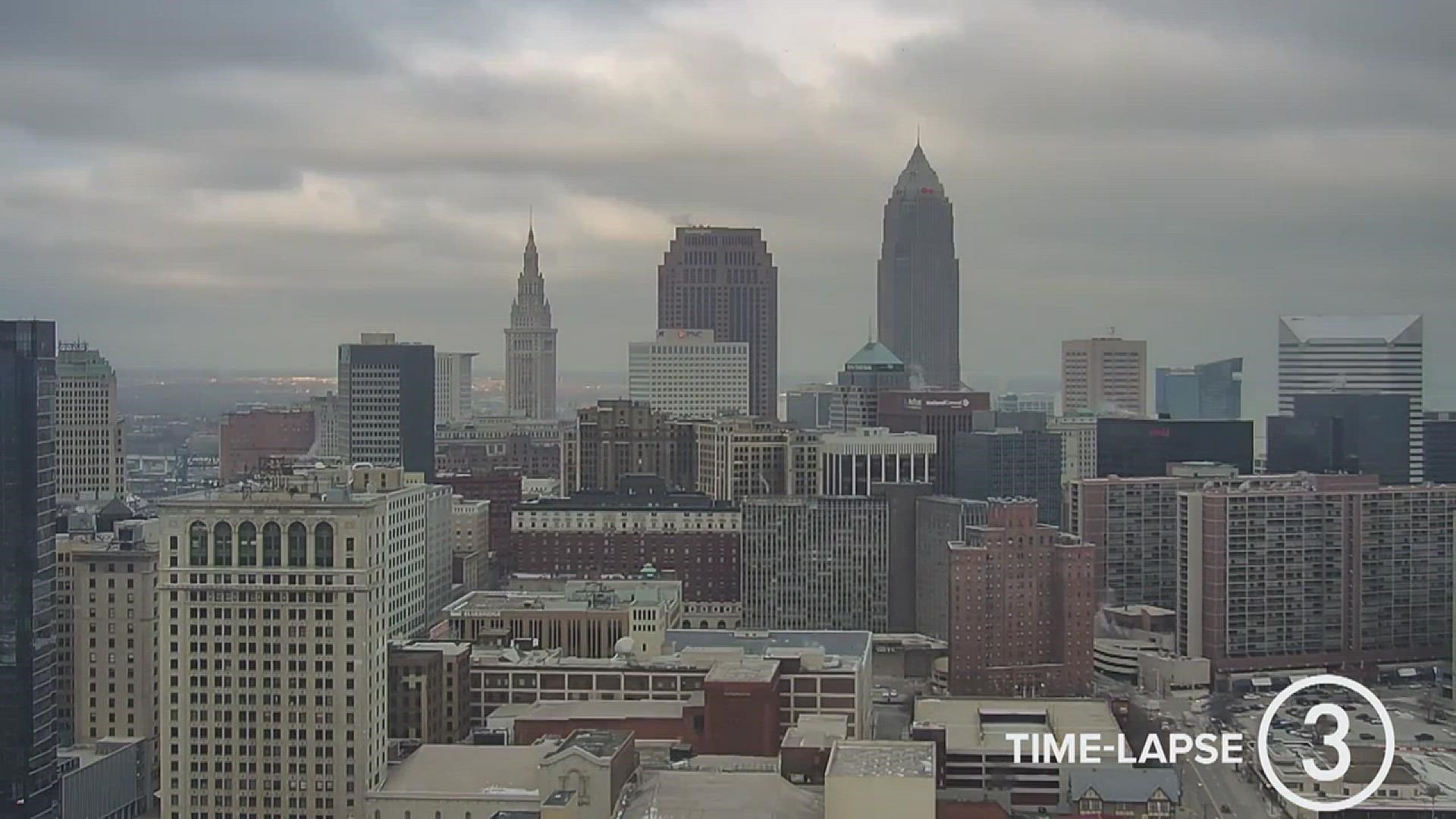 Very cool look at the various direction of the clouds today across the Greater Cleveland area as seen from the WKYC Studios CSU Cam. #3weather
