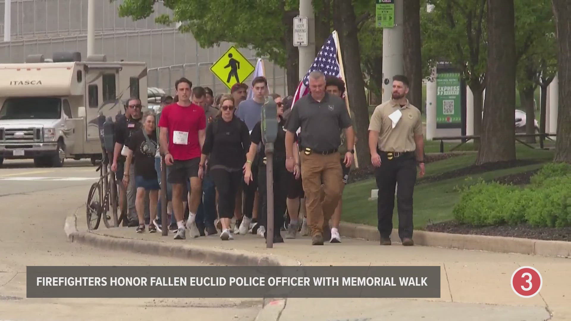 The memorial walk in honor of Jacob Derbin wrapped up at the Cleveland Firefighters Memorial outside of Cleveland Browns Stadium.