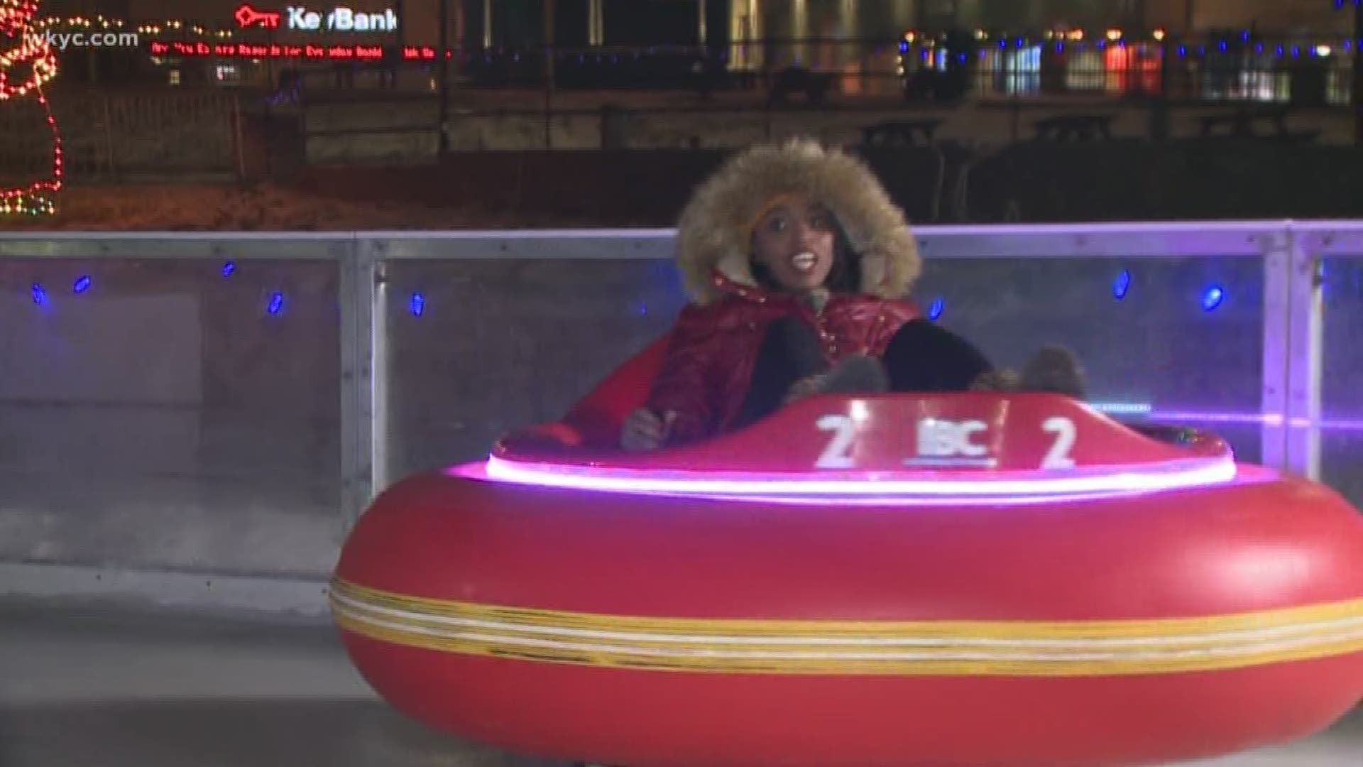Dec. 12, 2018: WKYC's Jasmine Monroe takes us for a dizzying ride on Akron's new ice bumper cars at Lock 3.