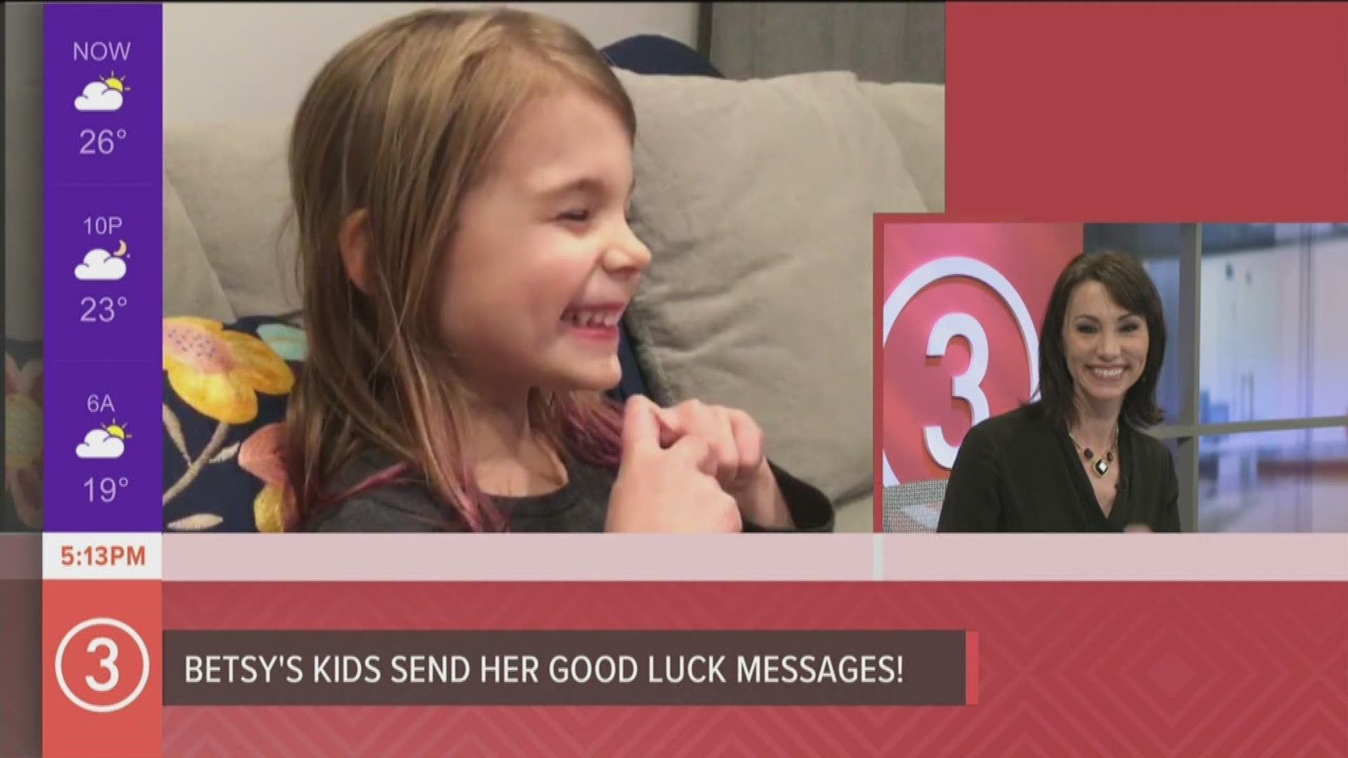 This will make you smile. Betsy's daughters sent Mom a 'good luck' message as she and Jay Crawford launched 'What's New.'