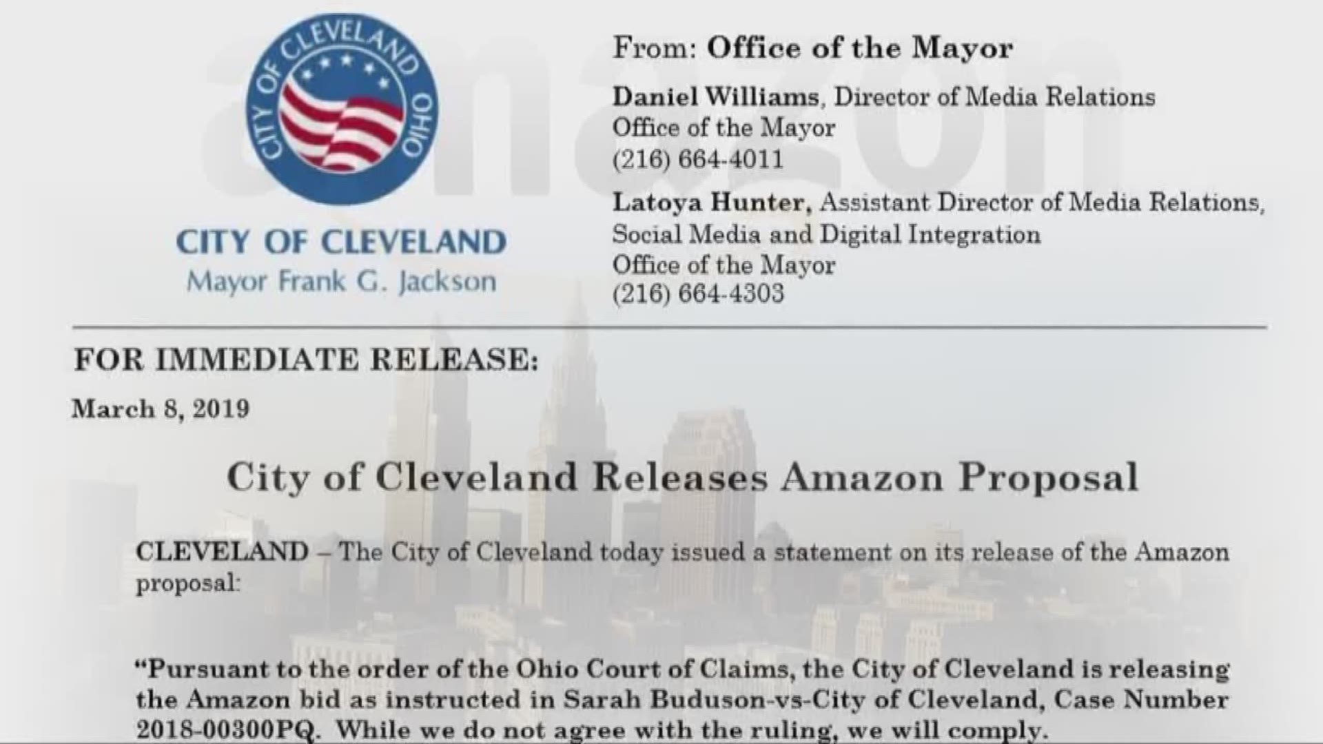 City of Cleveland releases full details from Amazon bid