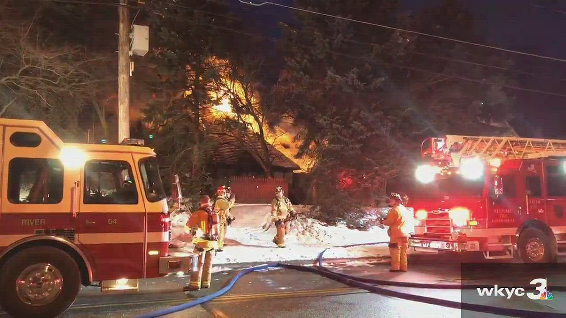 Jan. 4, 2018: Crews closed a portion of Lake Road early this morning to battle a house fire in Rocky River.