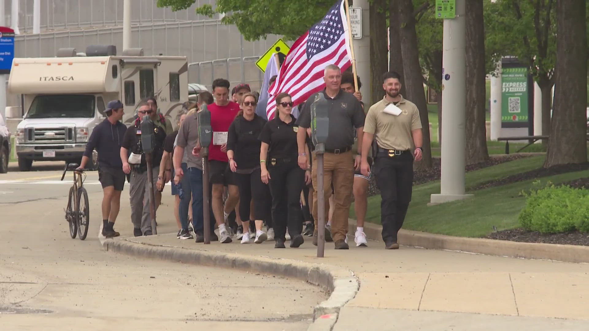 The memorial walk in honor of Jacob Derbin wrapped up at the Cleveland Firefighters Memorial outside of Cleveland Browns Stadium.