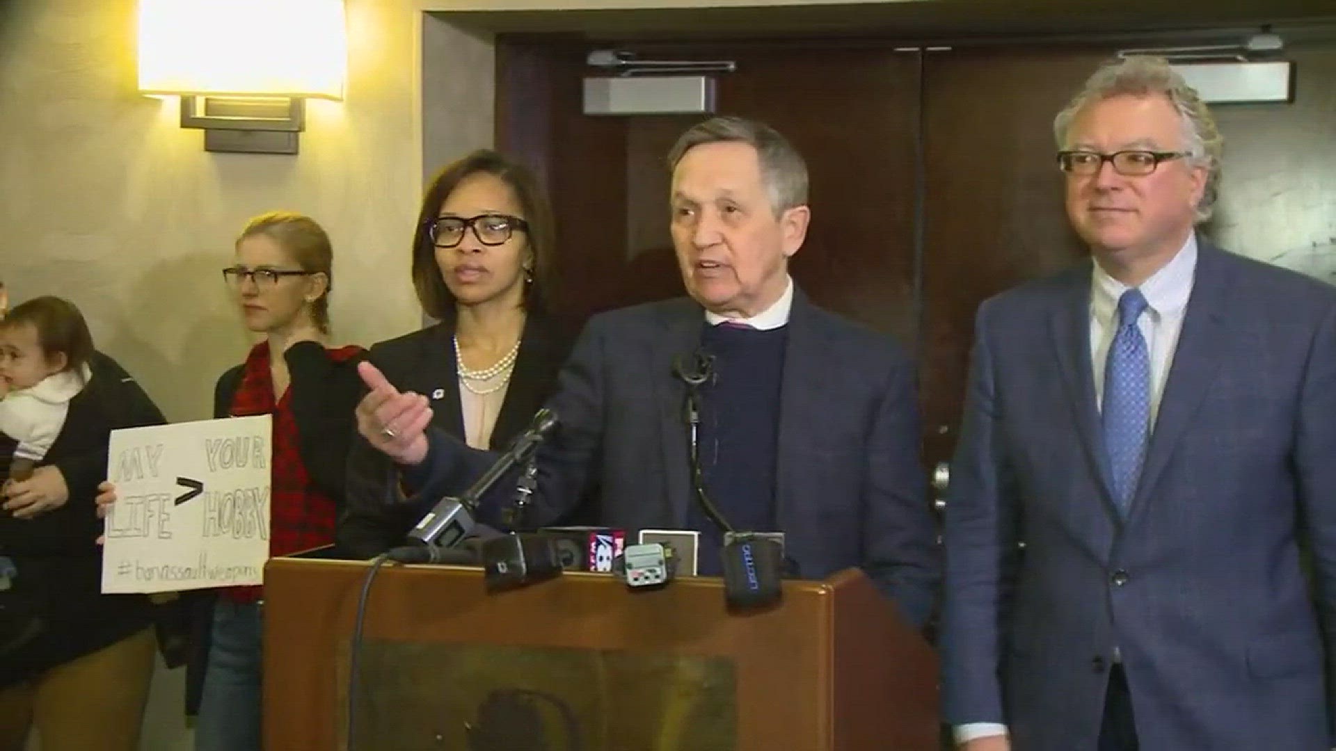 Kucinich visited Cleveland to hold a rally to call for the statewide ban of assault weapons.