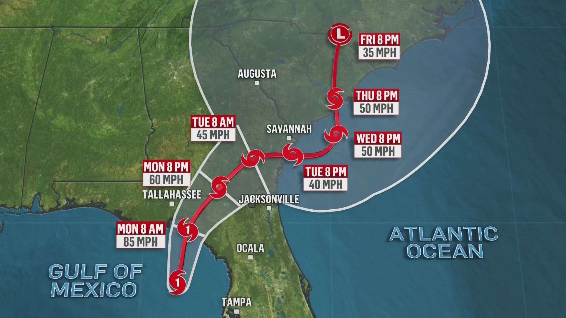 Debby is forecast to make landfall as a Category 1 and will bring life-threatening storm surge and historic rainfall to the Southeastern US.