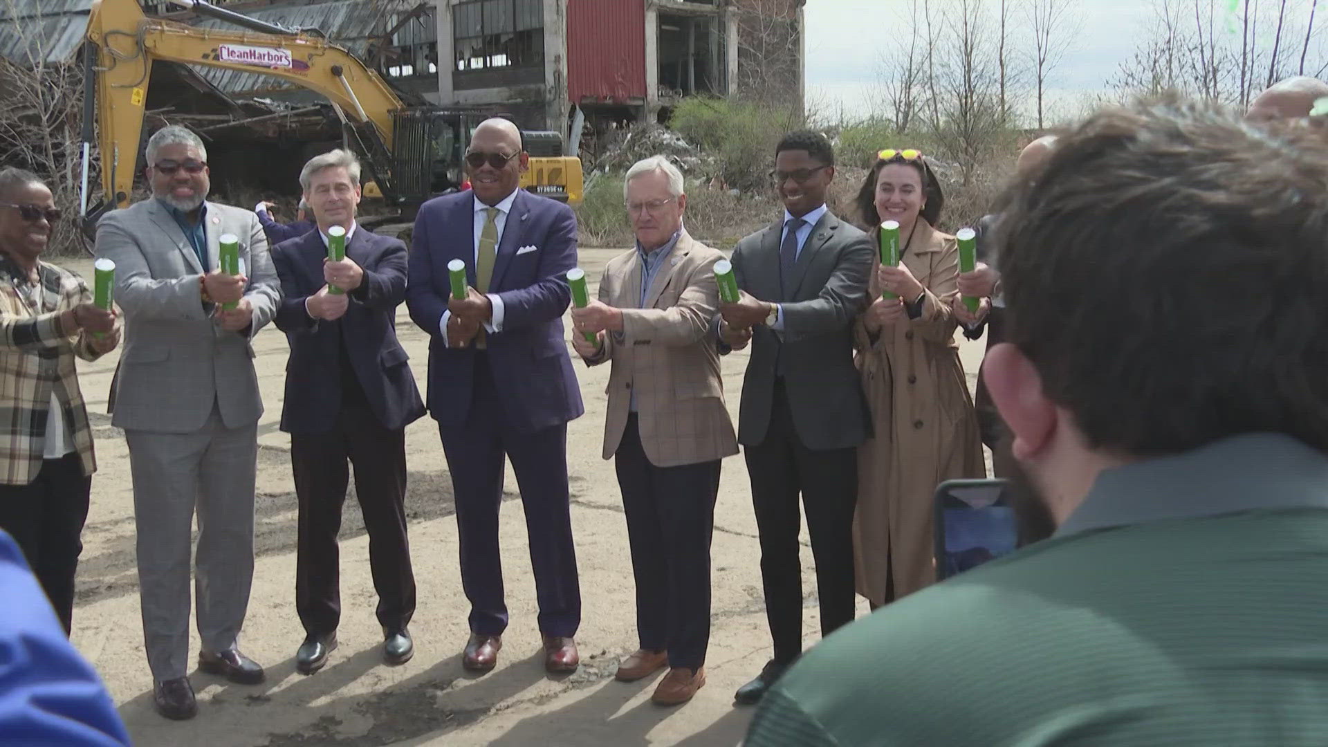 Cleveland Mayor Justin Bibb and Ohio Lt. Gov. Jim Tressel were among those in attendance. Cuyahoga County received millions of dollars to help revitalize the land.