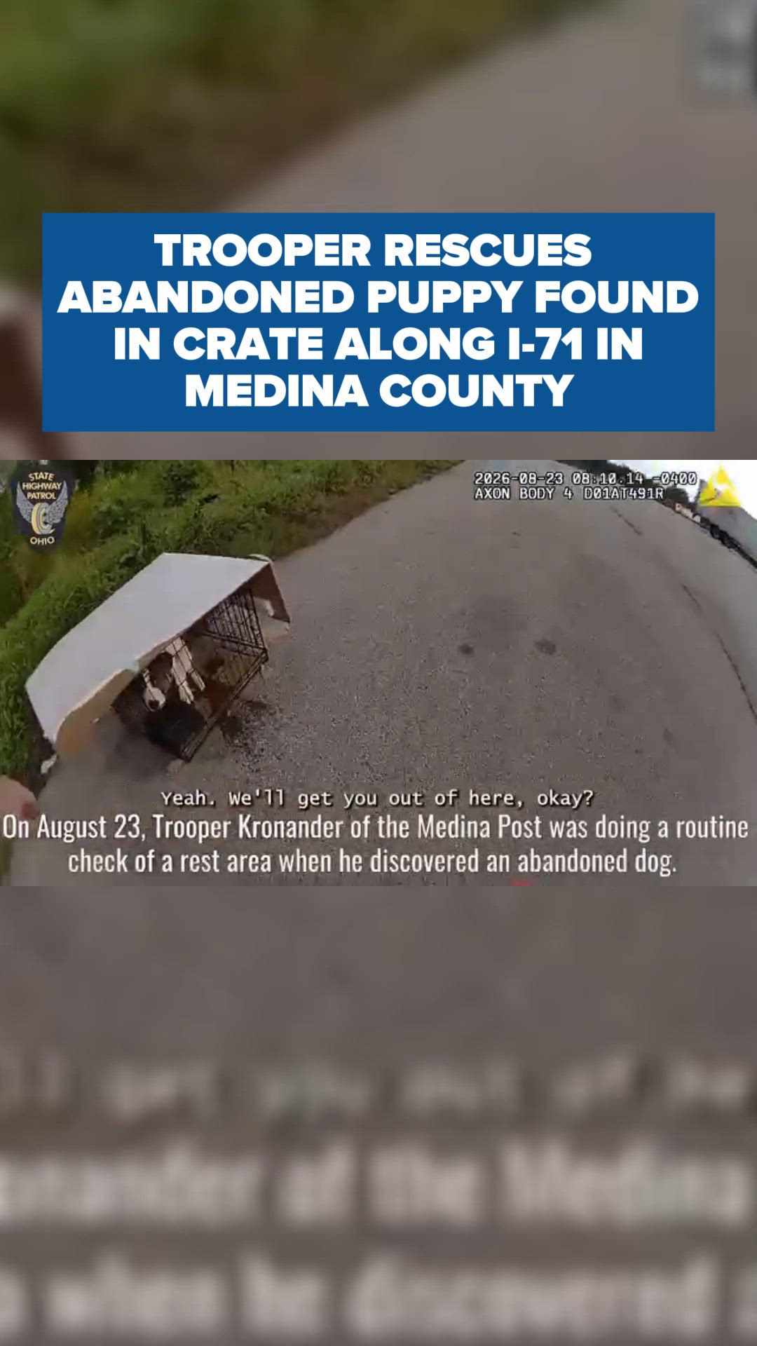 OSHP Trooper rescues abandoned puppy found in crate along I-71 in