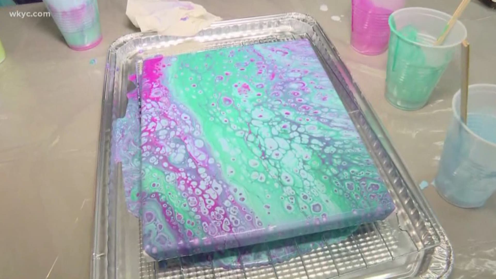 Lindsay talks does some acrylic fluid painting with Amanda from Fiercely Serene.