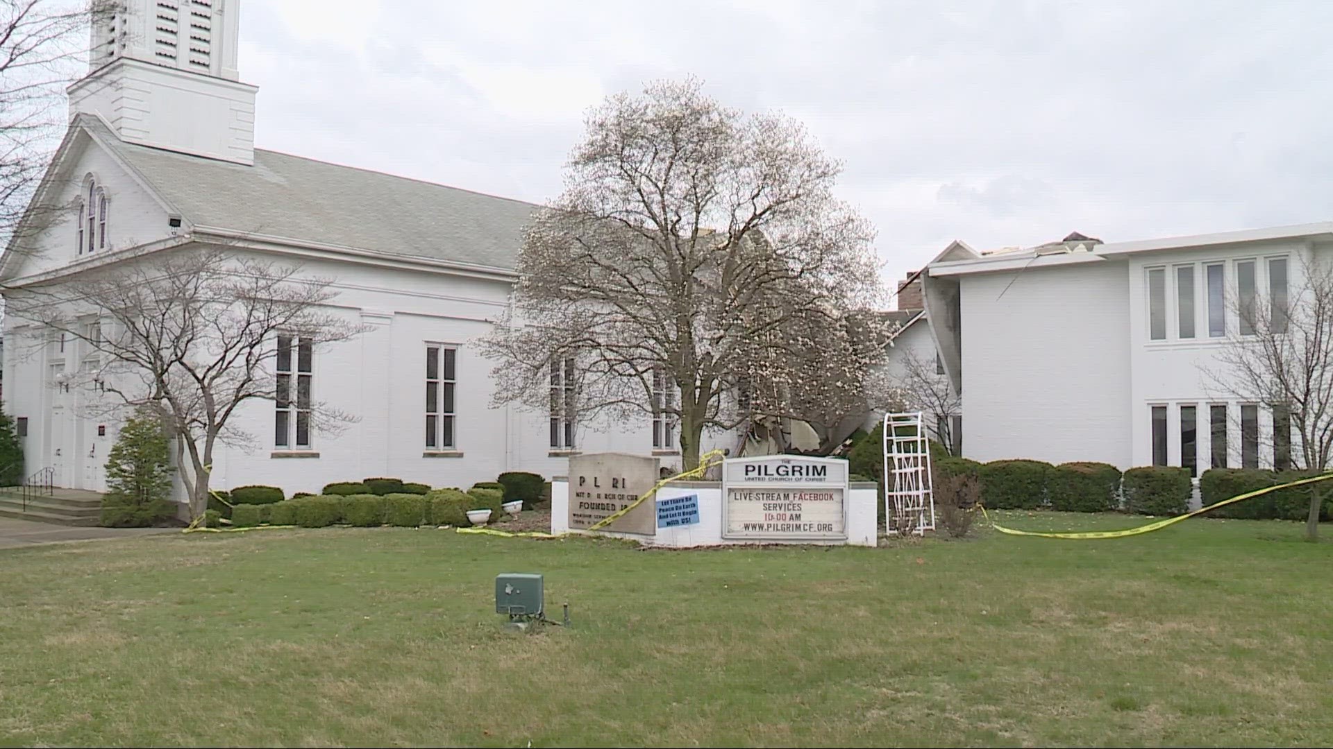 Cuyahoga Falls Pilgrim United Church of Chris was heavily damaged during Saturday's storms.
