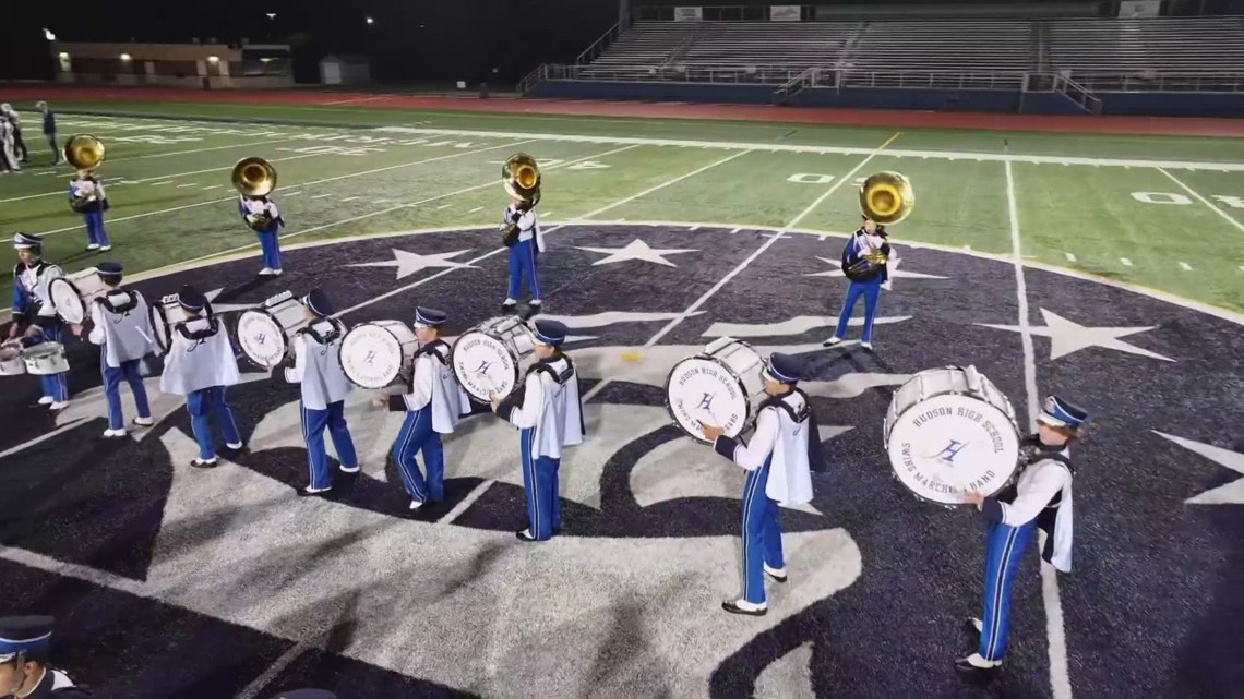 Celebrating Friday Football Fever with the Hudson High School marching ...
