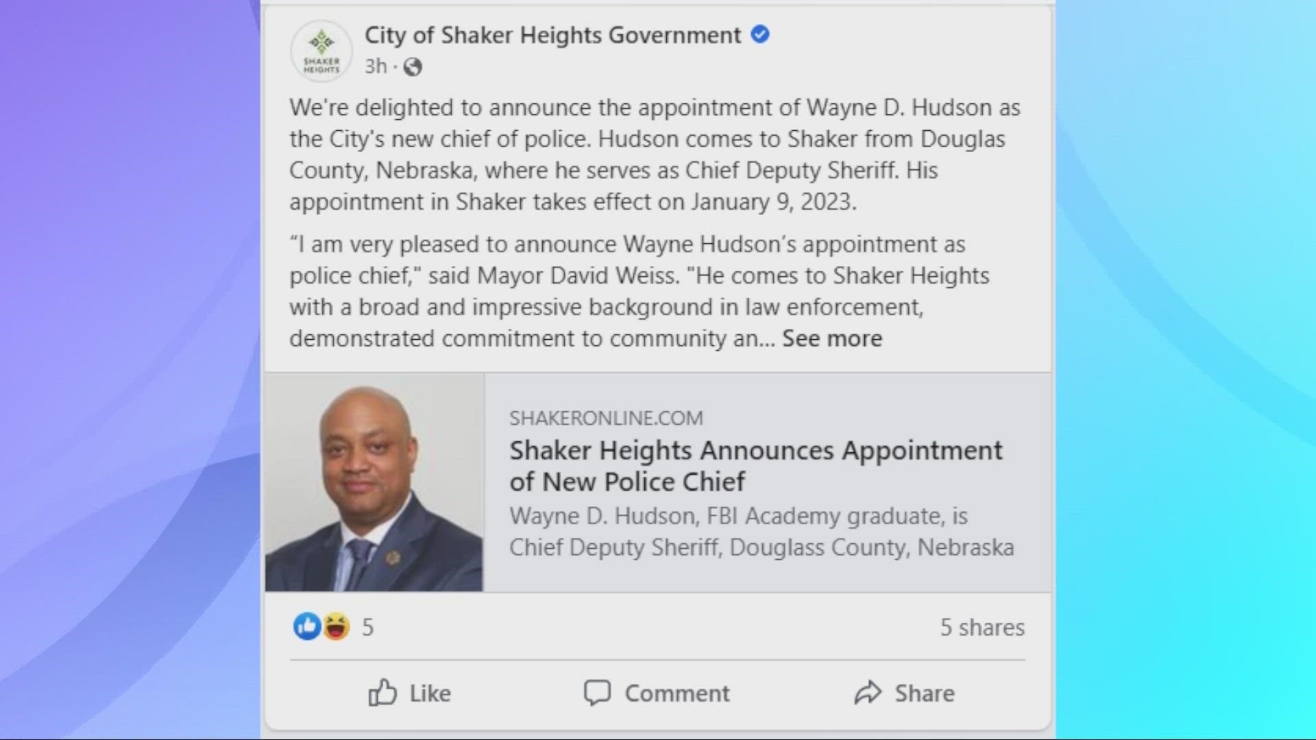Hudson previously served as the Chief Deputy Sheriff in Douglas County, Nebraska.