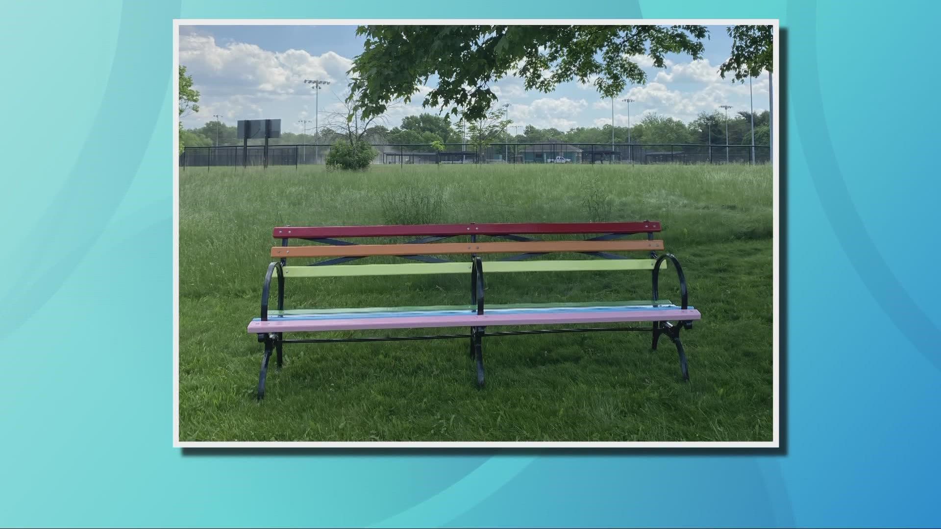 The city has removed the bench to repaint and replace it.