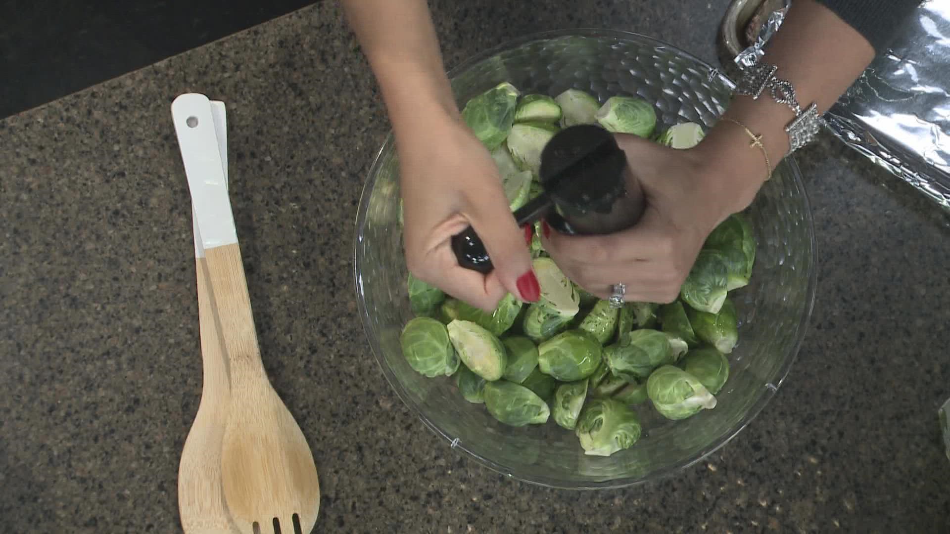 Tina Chamoun from Terranean Herbs and Spices cooks up some brussels sprouts and butternut squash.