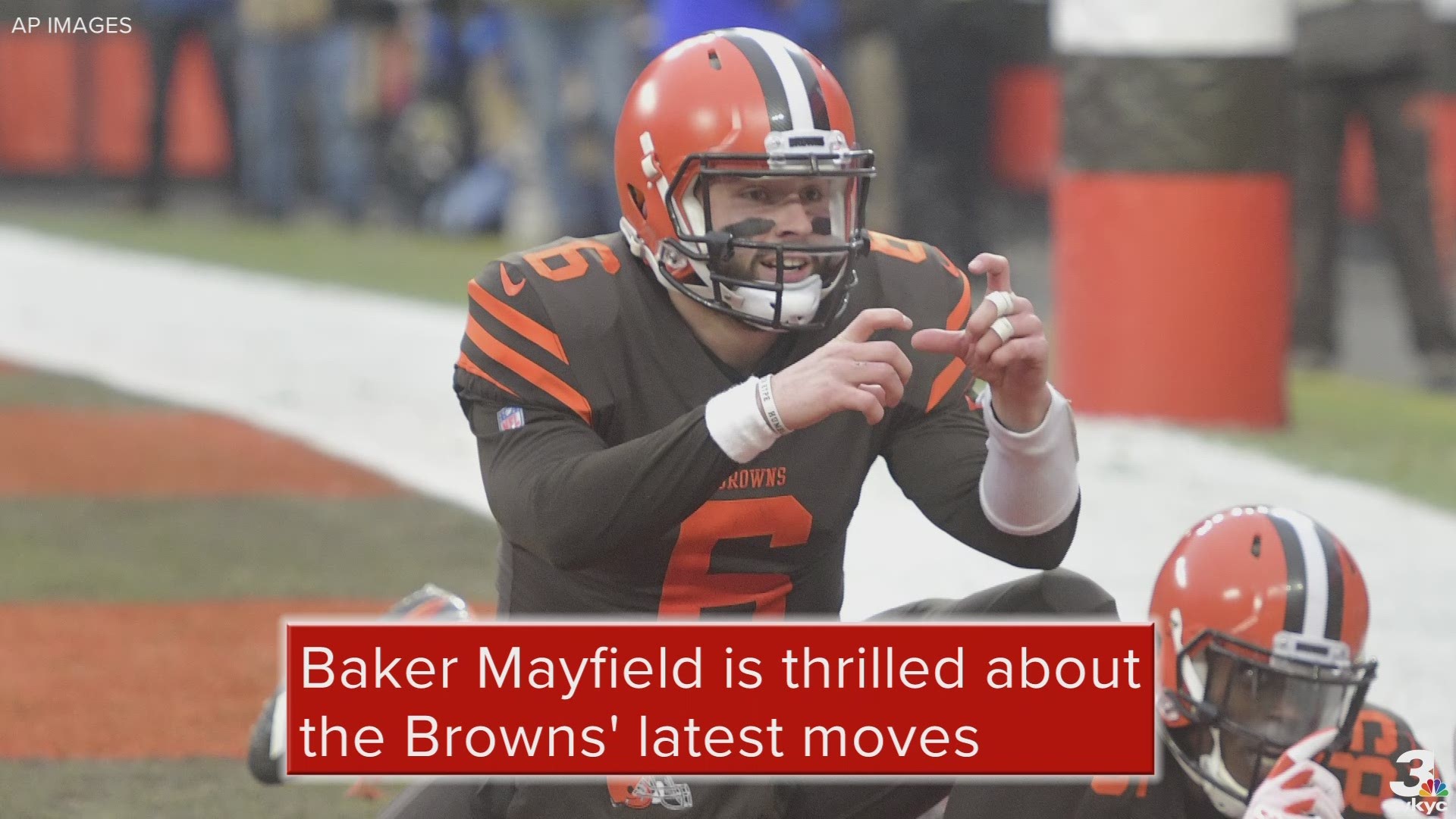 During a visit to the Milwaukee Brewers' Spring Training, Cleveland Browns quarterback Baker Mayfield discussed his team's acquisition of Odell Beckham Jr.