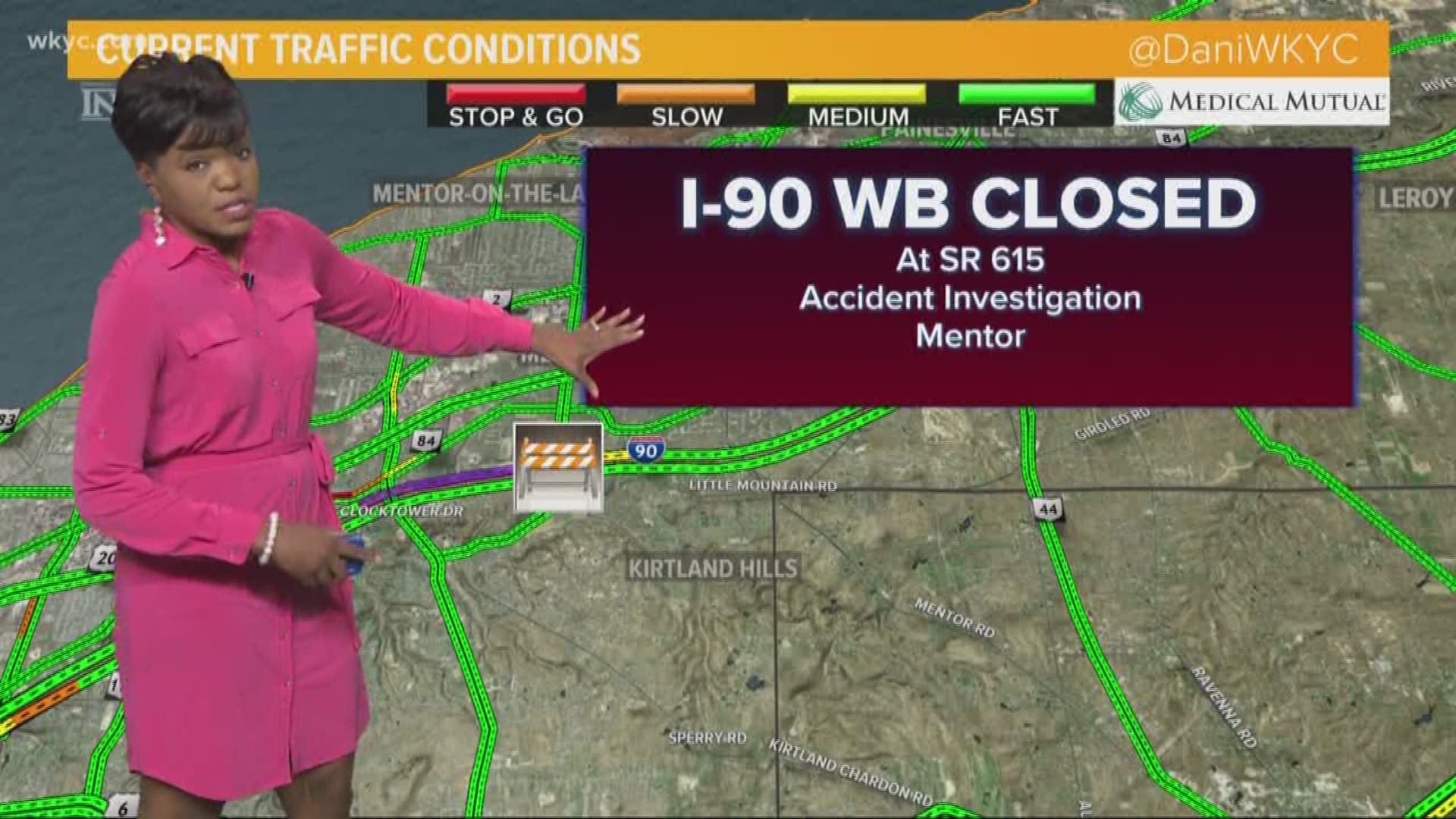 Jan. 25, 2019: Crews have closed all lanes of I-90 West at Route 615 due to a crash investigation.