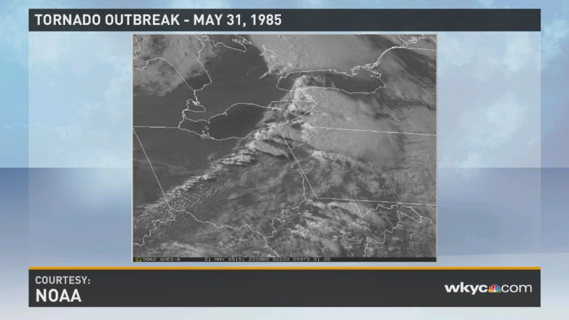 Satellite loop of the Ohio tornado outbreak of May 31, 1985. National Weather Service/NOAA