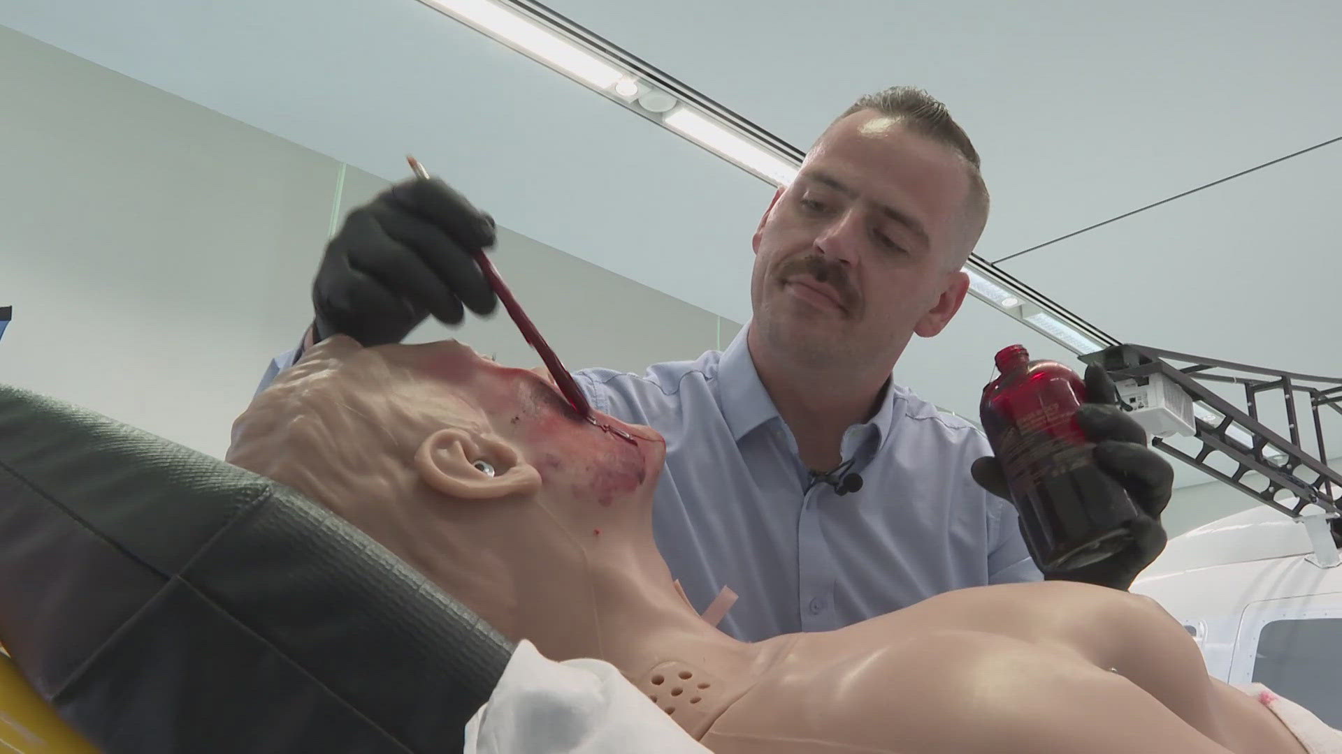 At the Frances Payne Bolton School of Nursing at Case Western Reserve University, the simulation lab uses special effects to give mannequins realistic trauma wounds.