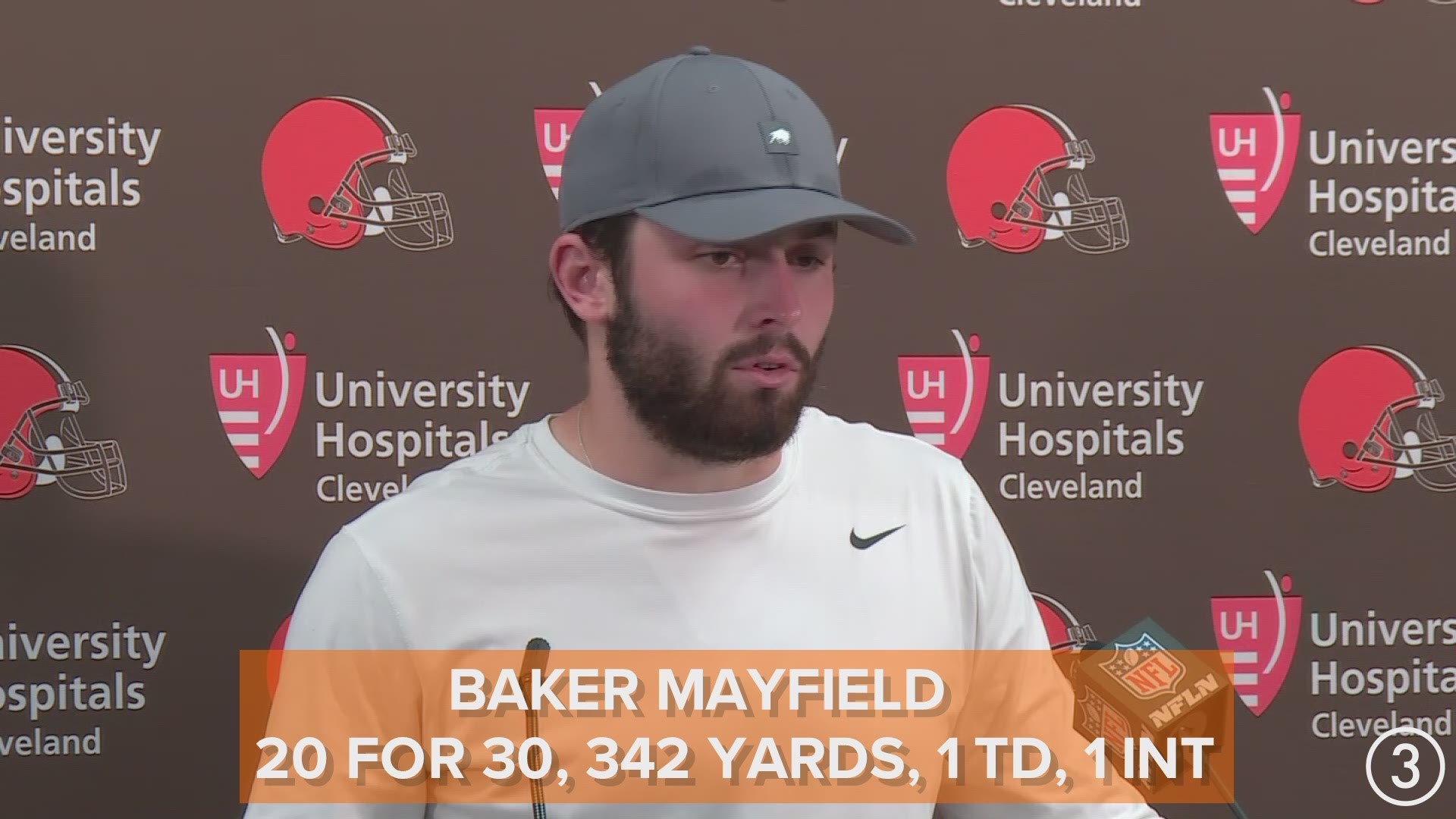 Following the Cleveland Browns' 40-25 victory over the Baltimore Ravens on Sunday, Baker Mayfield declined to discuss his social media feud with Antonio Brown.
