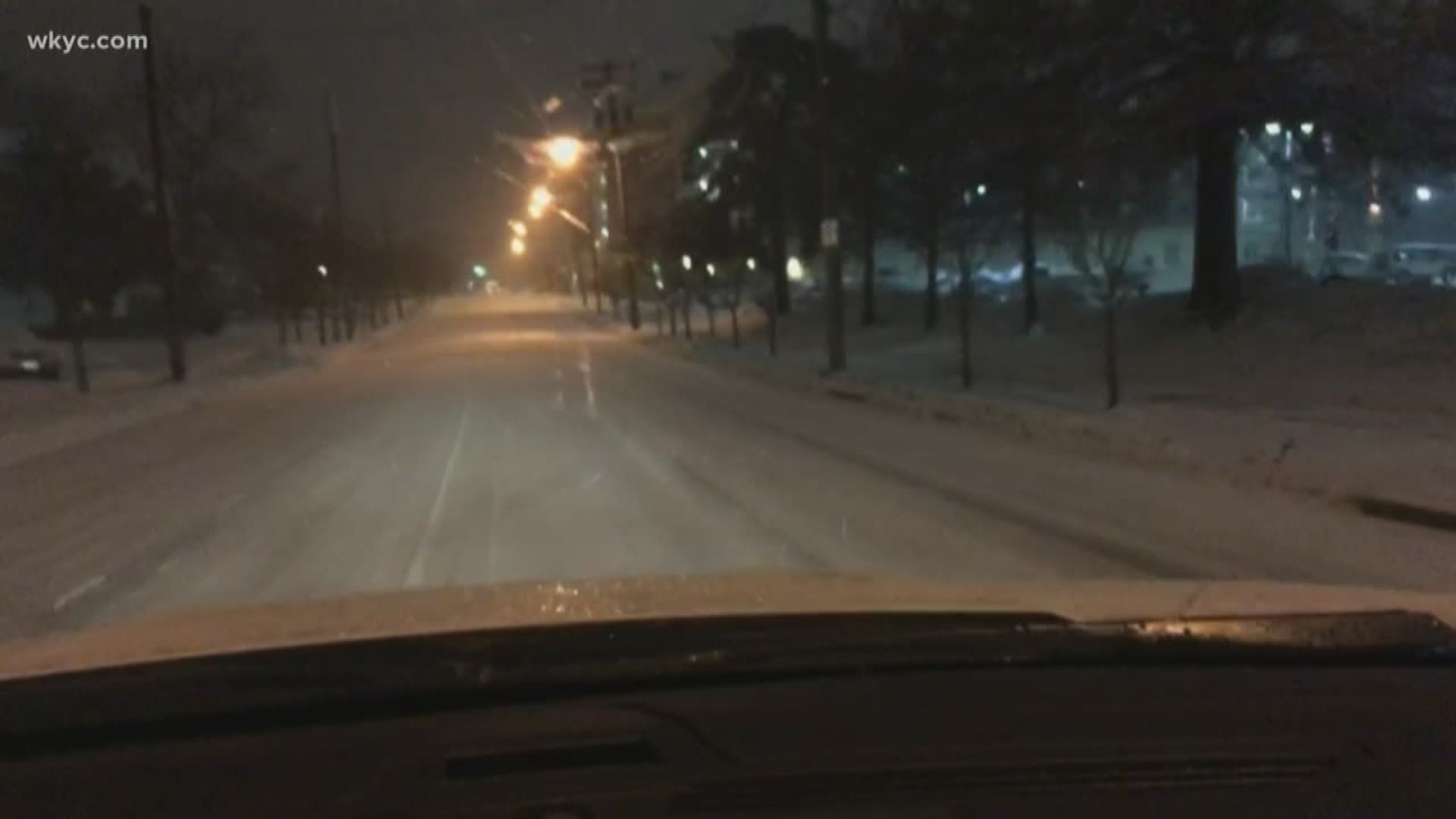 Jan. 24, 2019: It's going to be a slow drive this morning as snow is sticking to the roads. Here's a peek around 5:30 a.m. at the conditions in Akron with WKYC's Jasmine Monroe.