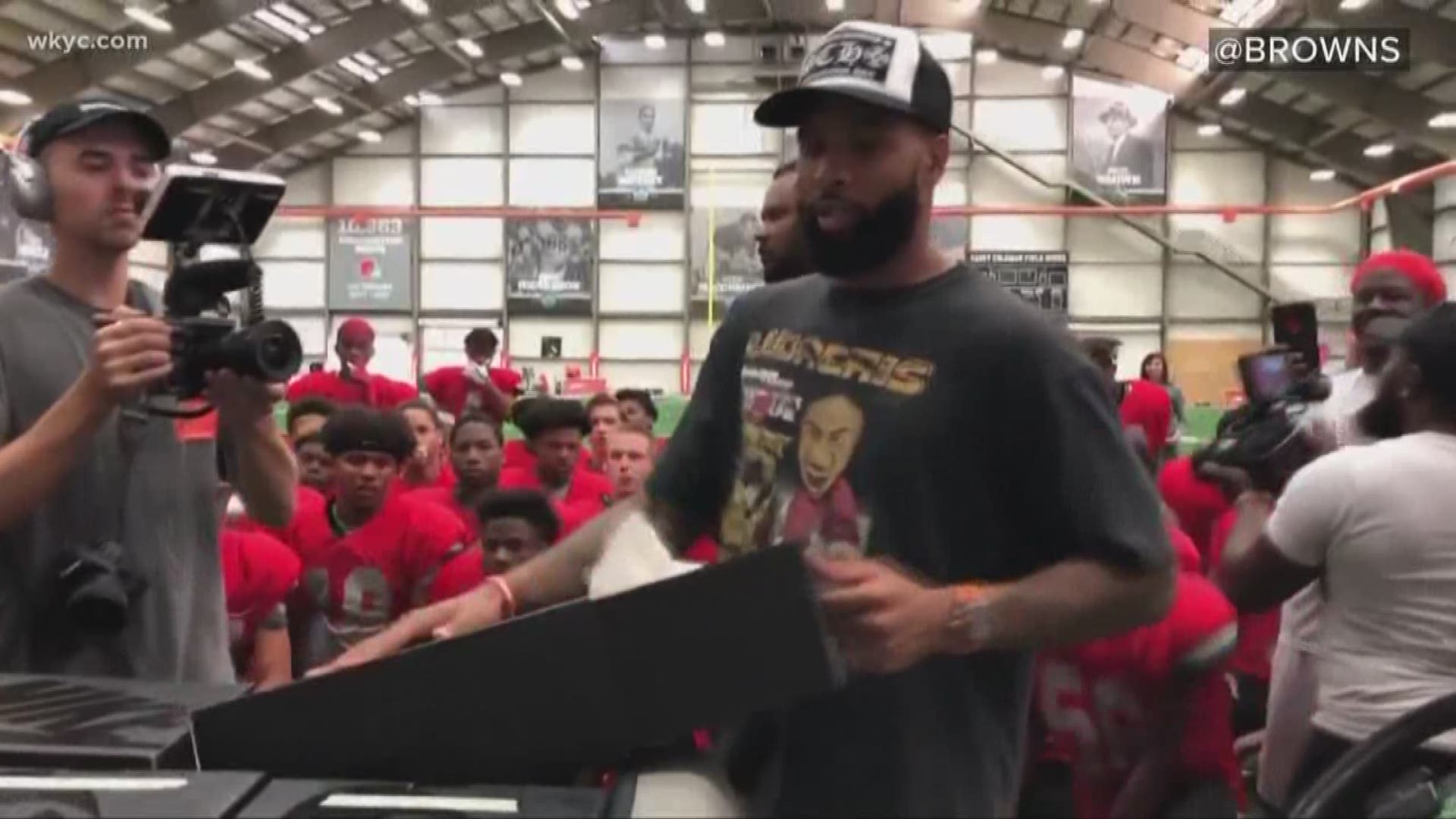 OBJ gave the Youngstown Chaney Cowboys more than 100 pairs of his new Nike Air Max 720 shoes. Chaney has a football program again for the first time since 2010.