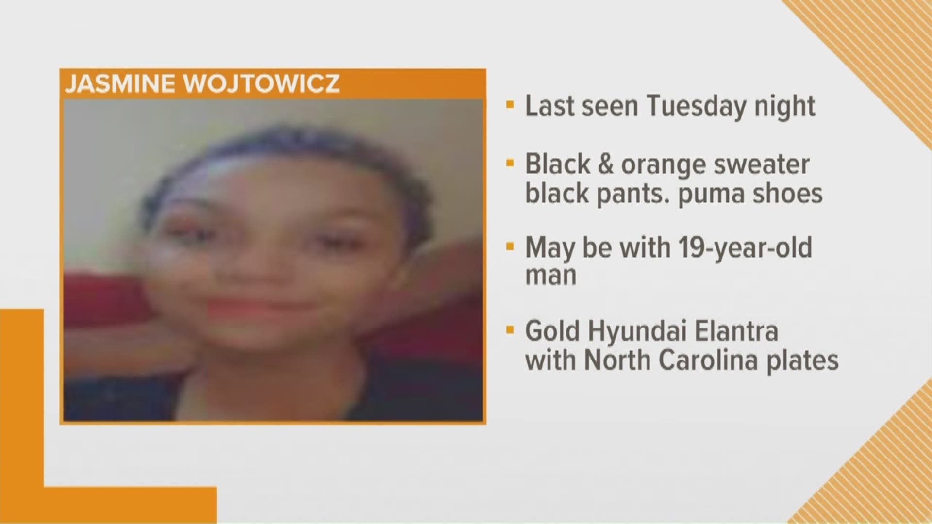 Sept. 18, 2019: Newburgh Heights police are searching for a 15-year-old girl who is possibly with a 19-year-old man. Jasmine Wojtowicz was last seen Tuesday night at her home on E. 54th Street. Investigators found out Jasmine had been talking online with a man named 'Jalen.'