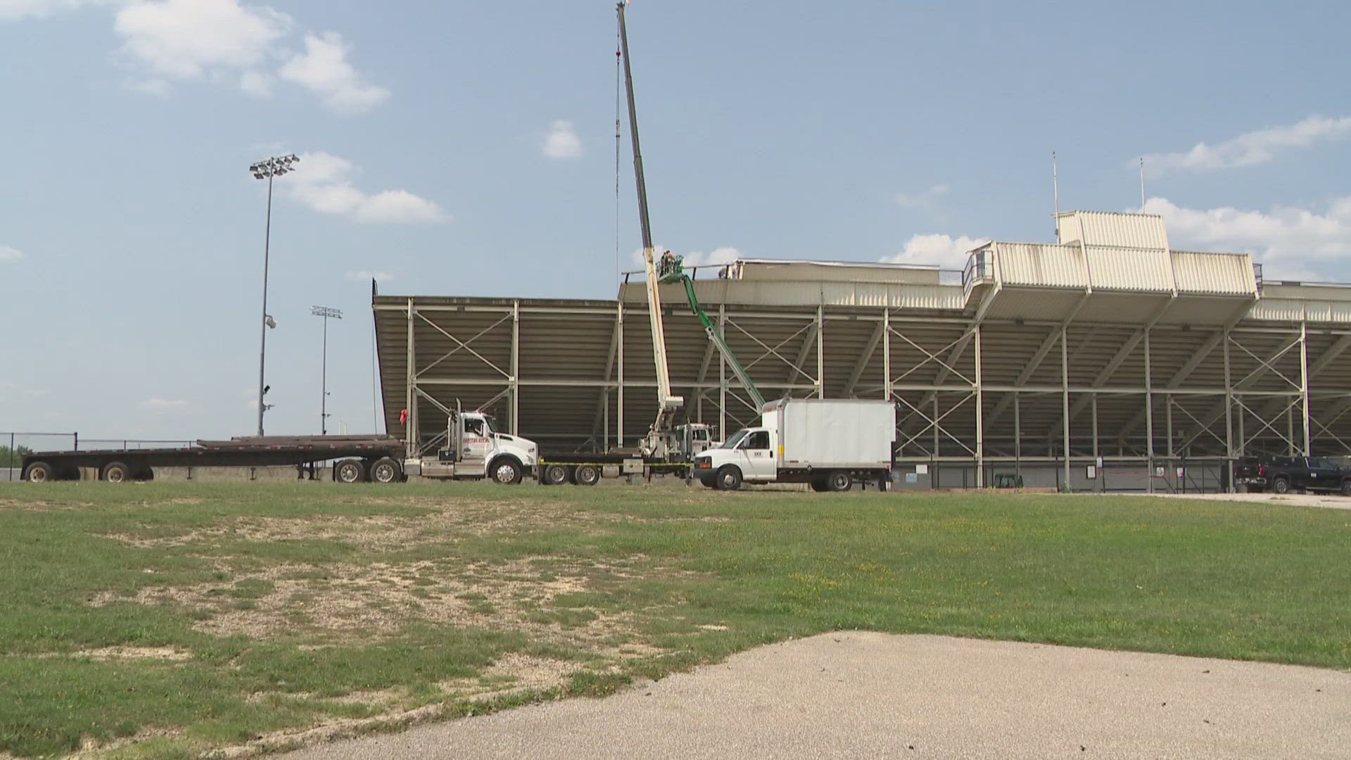 Byers Field will be closed through Aug. 30 amid 'structural damage' left in last week's storms, which included a tornado that peaked with winds at 103 mph.