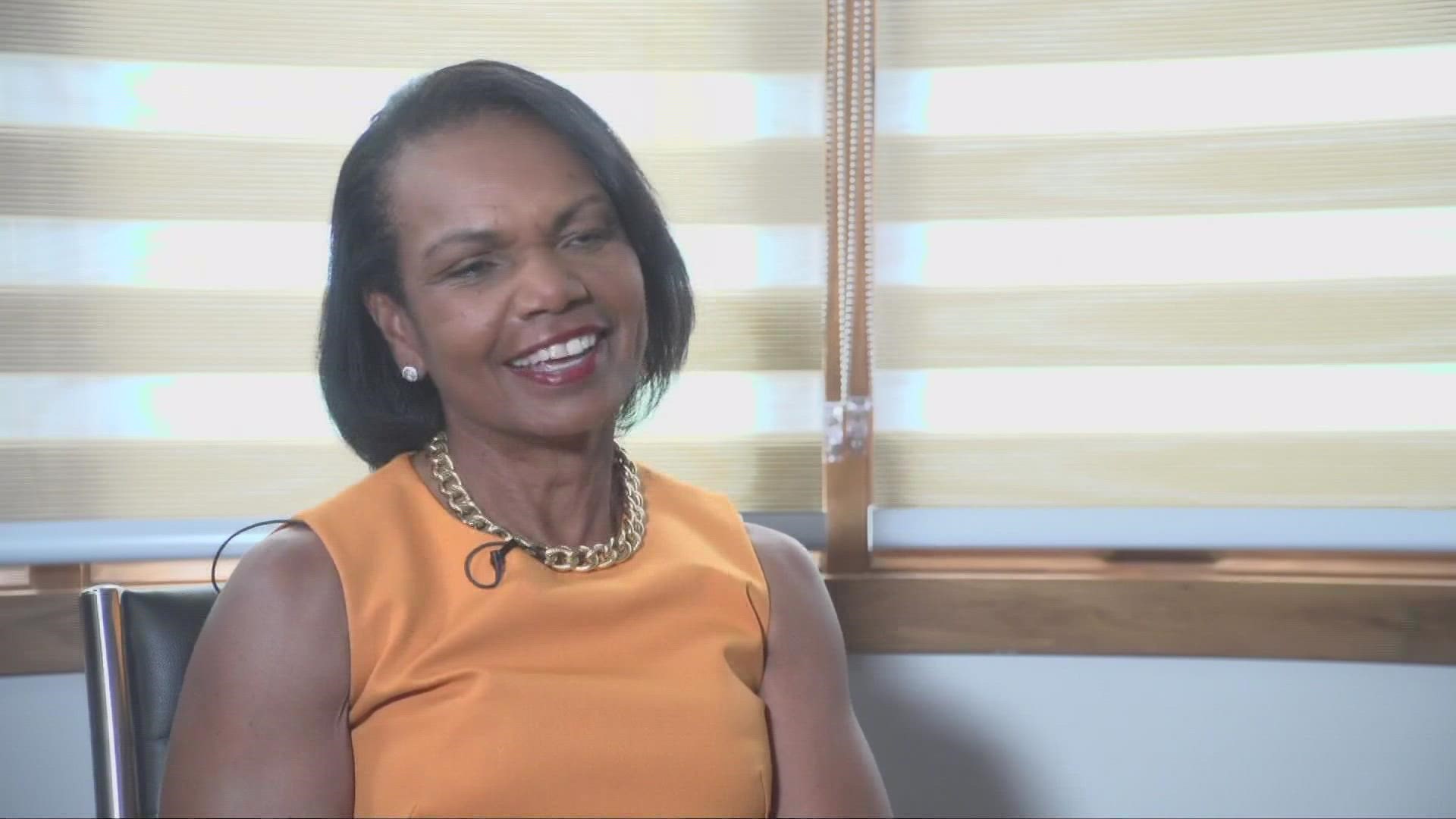 Former Secretary of State Condoleeza Rice sat down with 3News' Russ Mitchell in a wide-ranging interview at the Bridgestone Senior Players Championship in Akron.