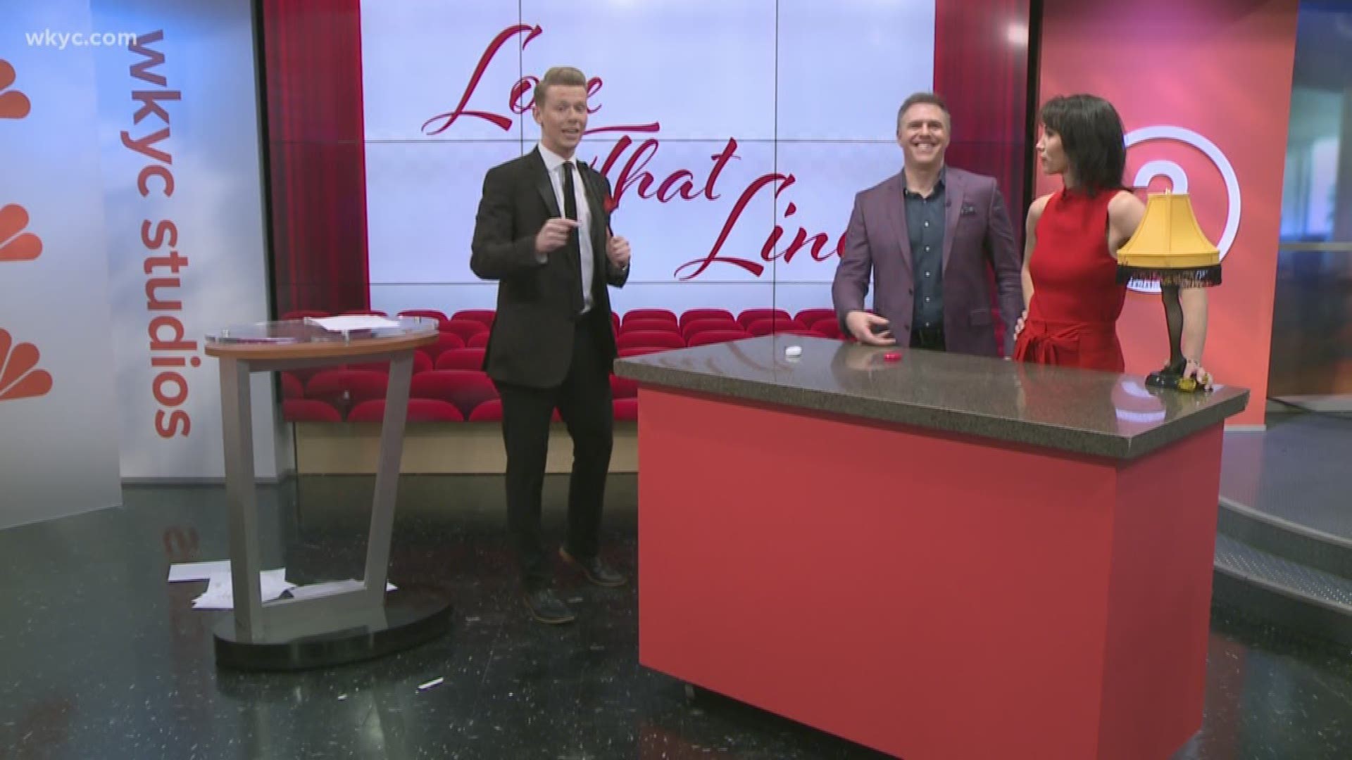 3News' Austin Love quizzes Jay and Betsy on their knowledge of romantic movies. Who will win the coveted leg lamp?