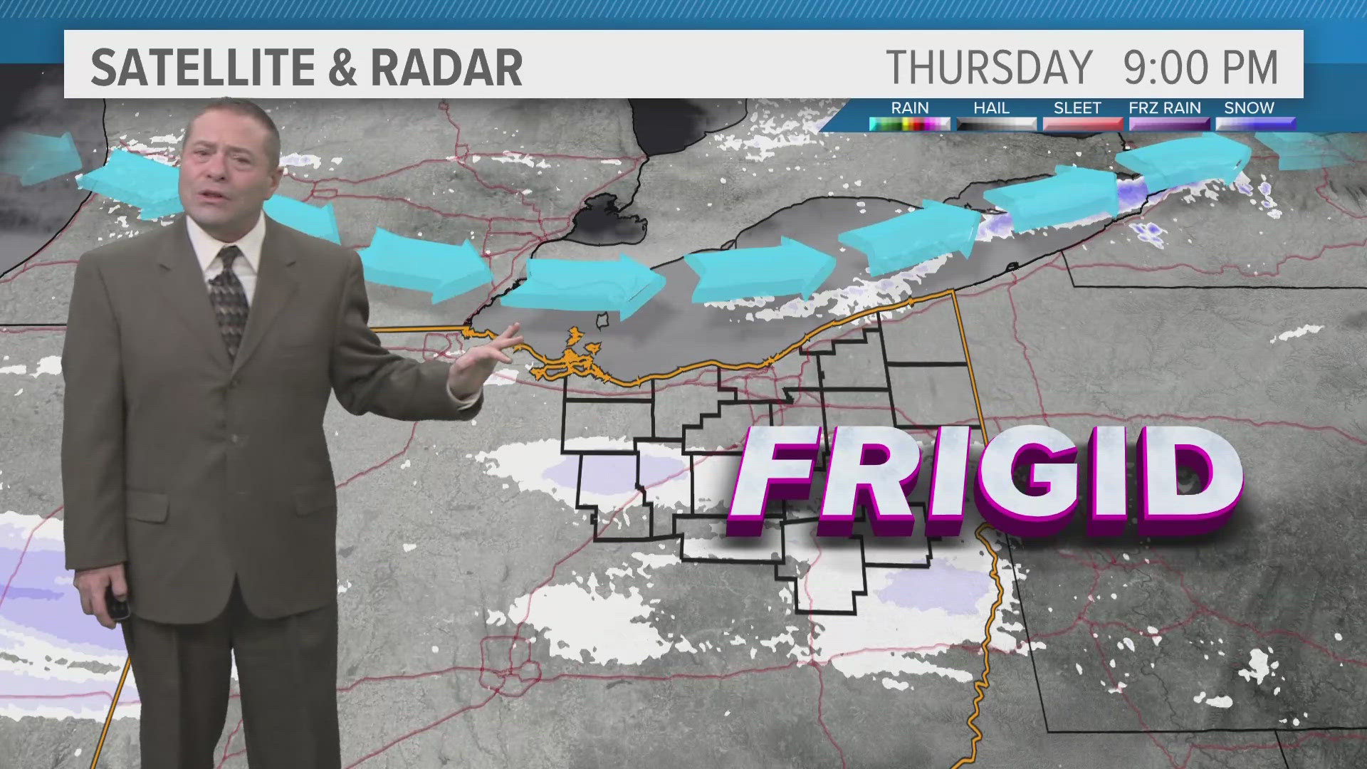 Areas along I-90 in Ashtabula County should see the most snow.