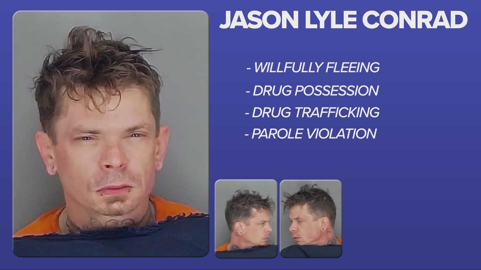 The Summit County Sheriff’s Office says the inmate has charges of willfully fleeing, possession of drugs, trafficking in drugs and a parole violation.