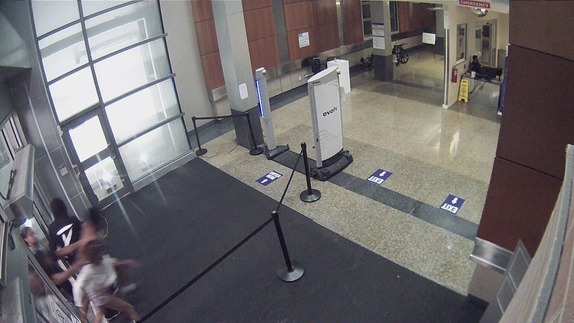 A scuffle ensued in the lobby of Cleveland MetroHealth's main campus on Sunday morning, new security footage shows.