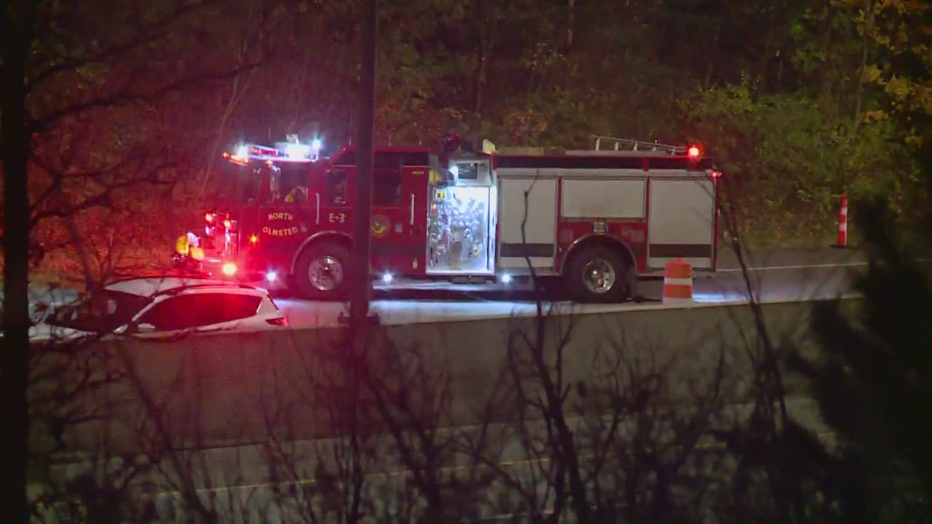 The roadway was closed for several hours overnight after police say construction crews hit a gas line.