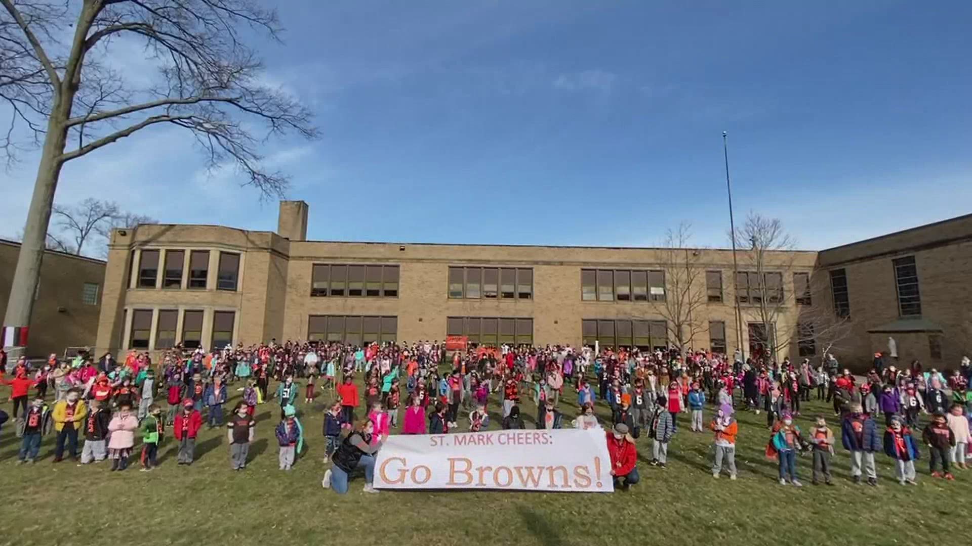 This. Is. Awesome. These students at St. Mark in Cleveland are rooting for the Browns as they face the Kansas City Chiefs.